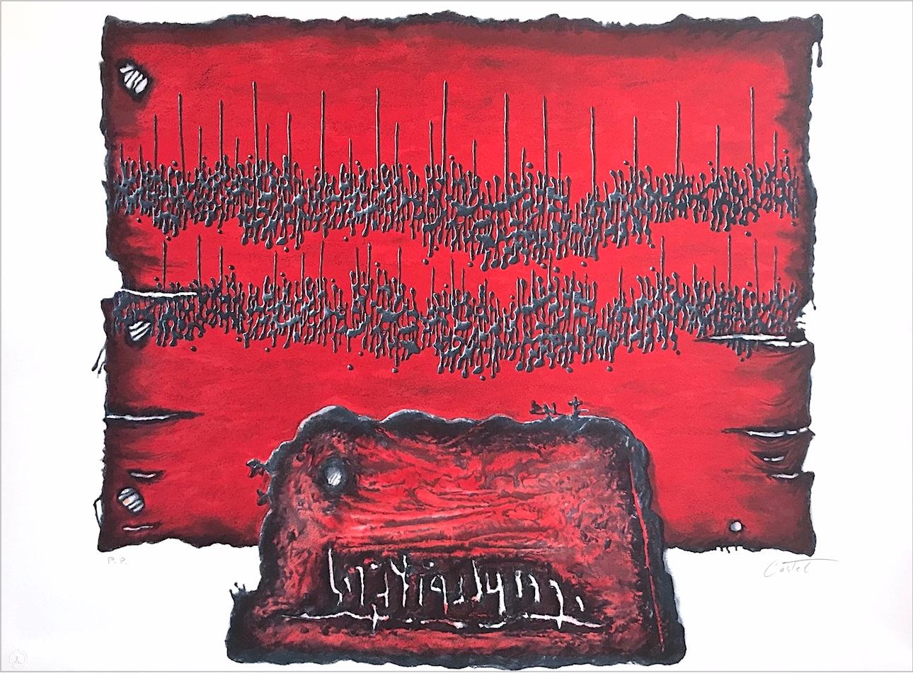 HALLELUJAH TO PEACE Signed Lithograph, Stone Tablet, Abstract Ancient Writing