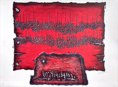 HALLELUJAH TO PEACE Signed Lithograph, Stone Tablet, Abstract Ancient Writing
