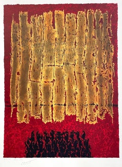 SCROLLS Signed Lithograph, Jewish History, Dead Sea Scrolls, Red, Gold, Black