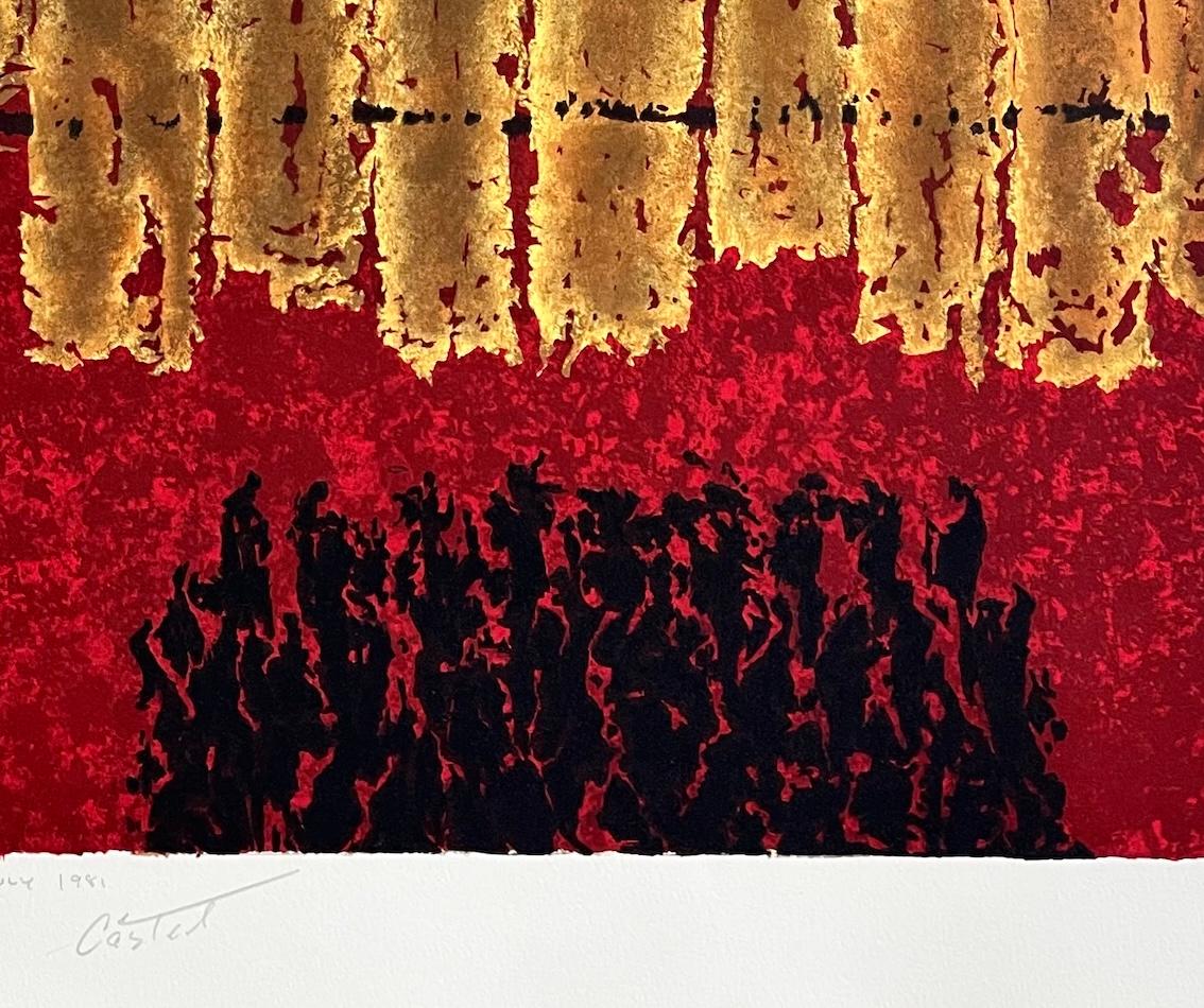 DESPLAZAMIENTOS, del artista israelí Moshe Castel (1909-1991), es una litografía de edición limitada impresa con técnicas tradicionales de litografía a mano en papel de archivo Somerset 100% libre de ácido. SCROLLS es un dramático collage abstracto,