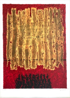 SCROLLS Litografia firmata, Storia ebraica, Rotoli del Mar Morto, Rosso, Oro, Nero