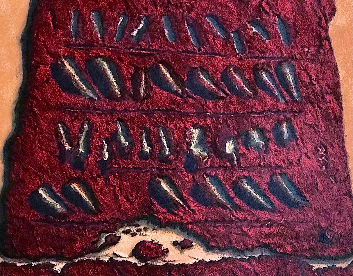 SCRITTURE SEGRETE Litografia firmata, scrittura antica, tavoletta di pietra rossa - Print Contemporaneo di Moshe Castel