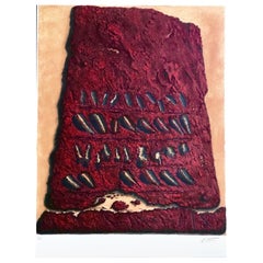 SECRET WRITINGS Signed Lithograph, Ancient Script, Red Stone Tablet