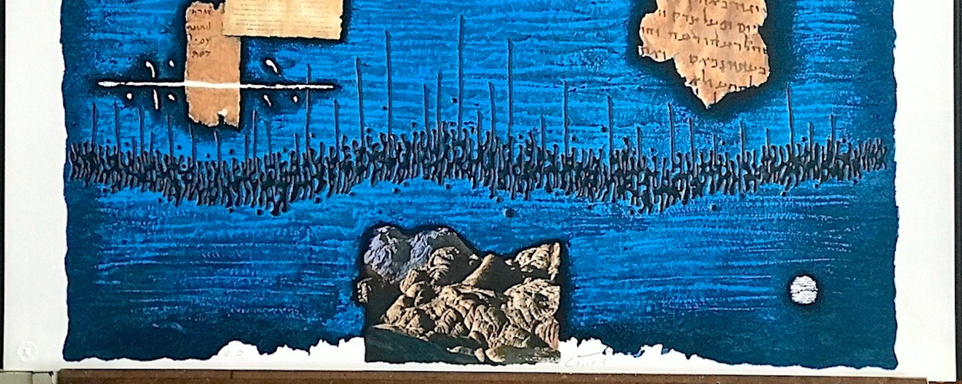 LETTERE ALZANTI Litografia firmata, Tavola di pietra, Ebraico antico, Colline della Giudea in vendita 3