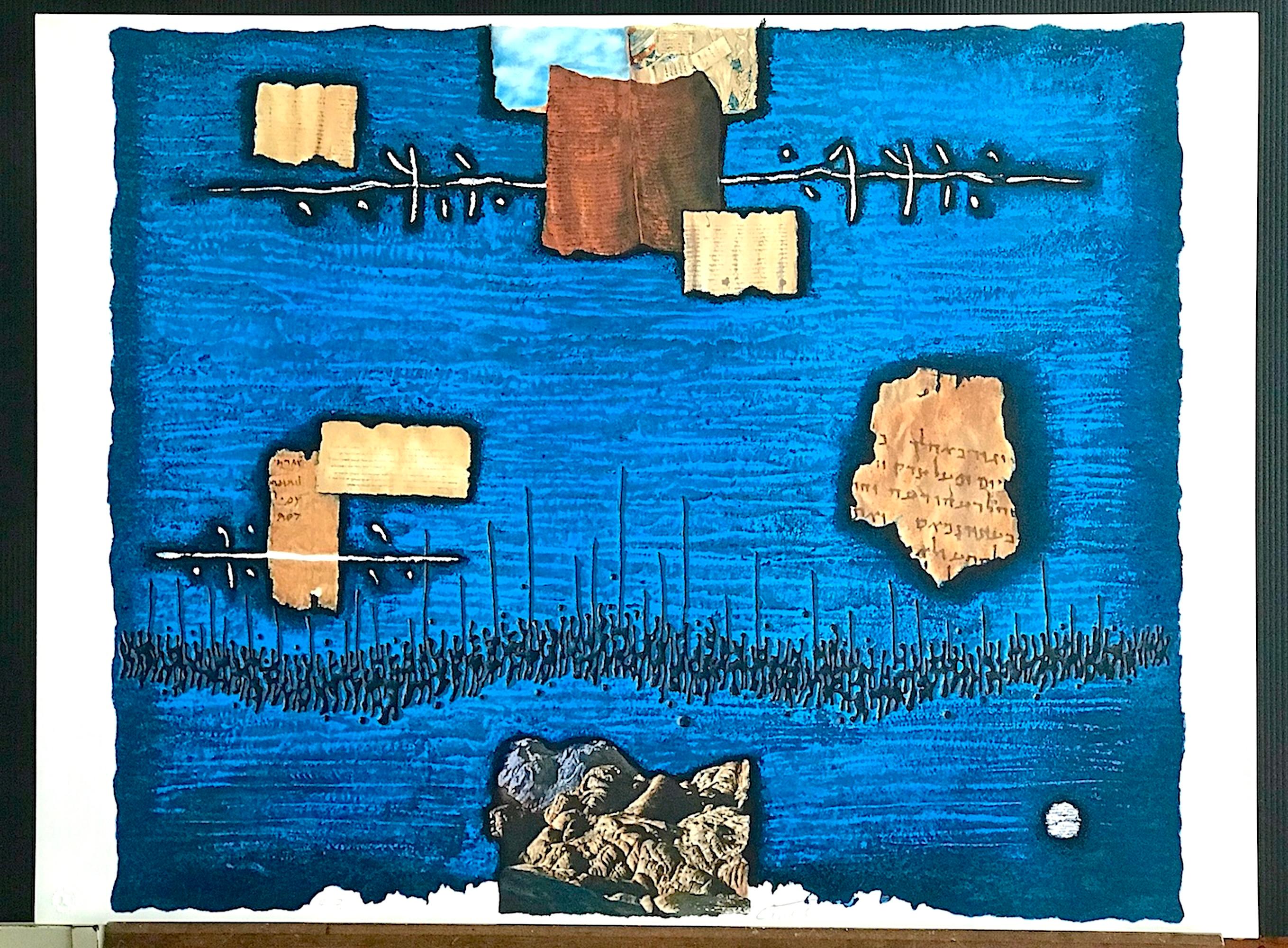 SOARING LETTERS by the Israeli artist Moshe Castel (1909-1991) is a limited edition hand drawn lithograph printed using traditional lithographic techniques on archival Somerset paper 100% acid free. In SOARING LETTERS, a three dimensional relief