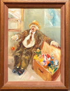 Israeli Oil Painting Modernist Impressionist Candy Man Toy Chest