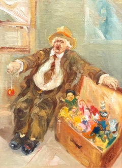 Israeli Oil Painting Modernist Impressionist Candy Man Toy Chest