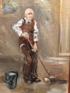 Israeli Oil Painting Modernist Impressionist Janitor Mopping Floor