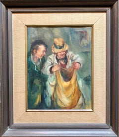 Israeli Oil Painting Modernist Impressionist Painting Farmer with Sack