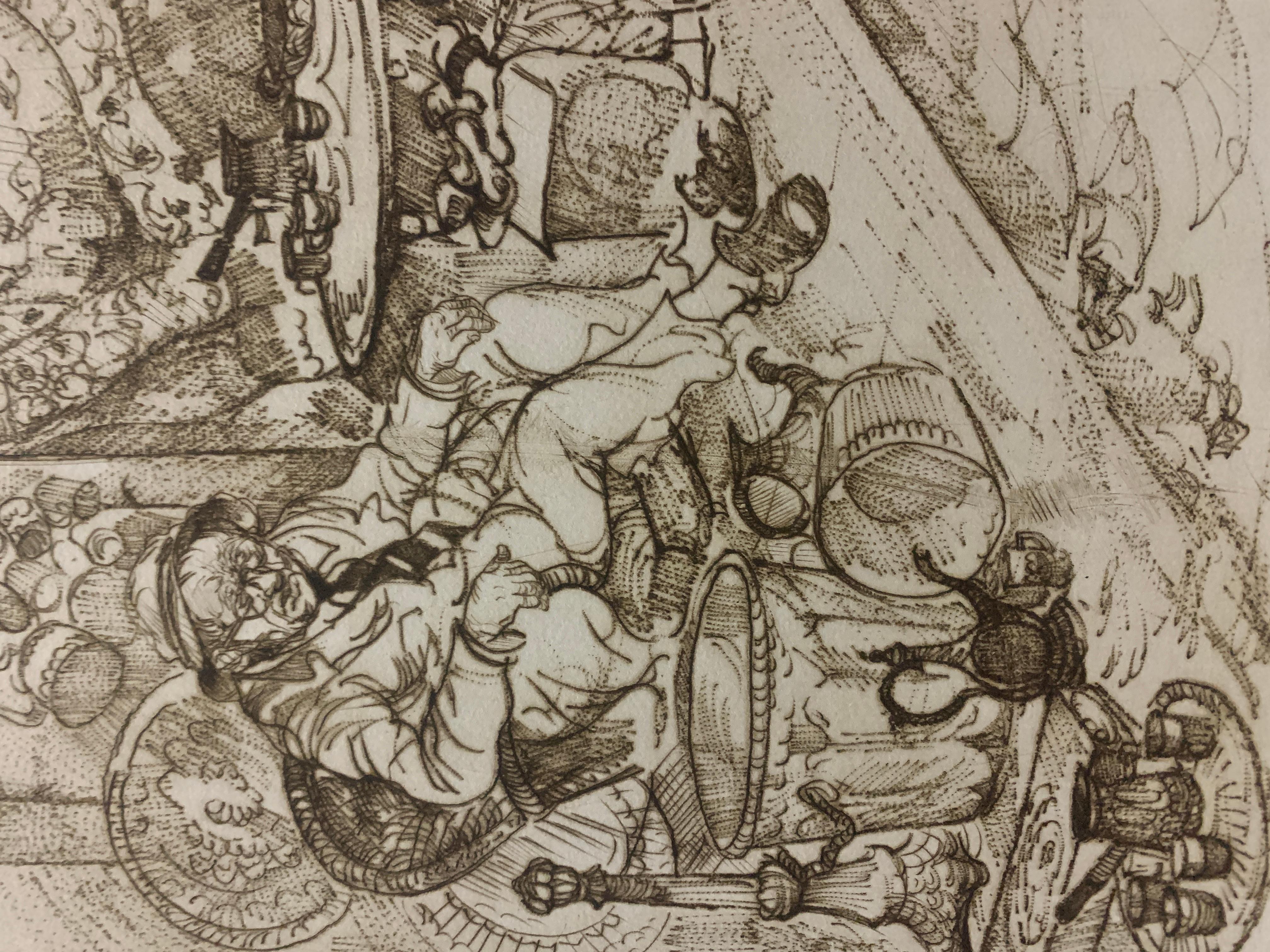 Man Having Tea - Brown Figurative Print by Moshe Chauski