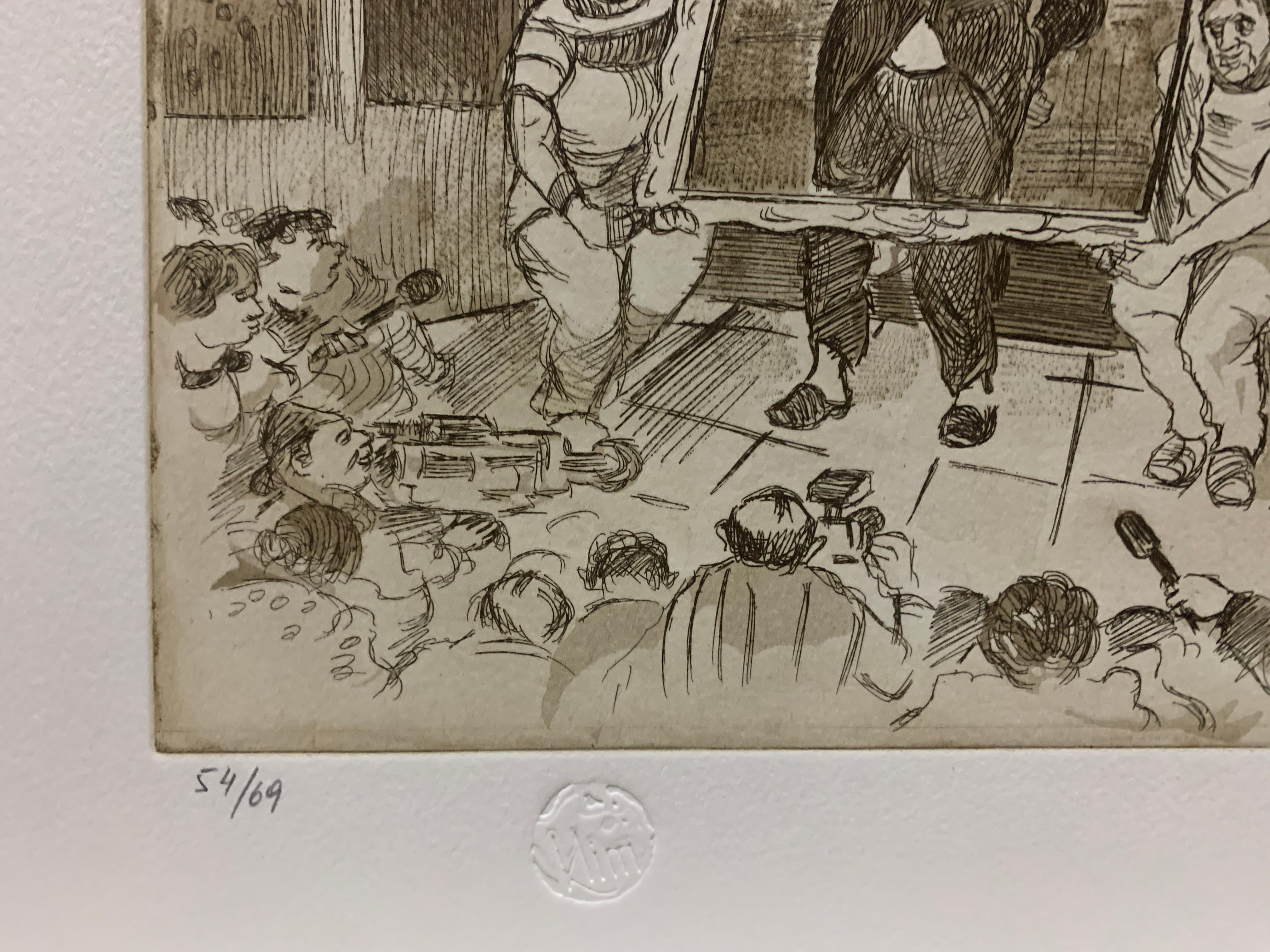 Man dans un cadre - Gris Figurative Print par Moshe Chauski