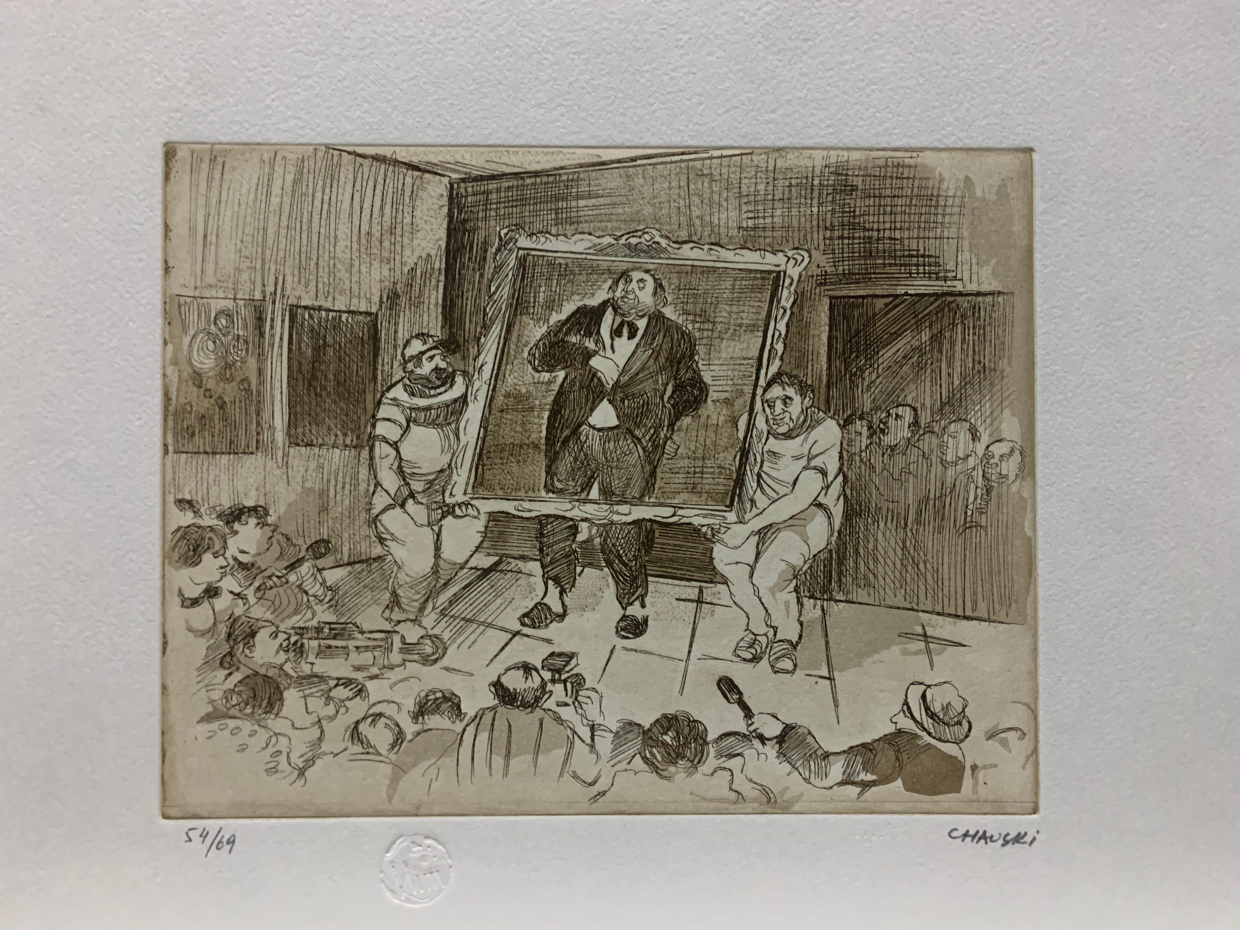 Figurative Print Moshe Chauski - Man dans un cadre