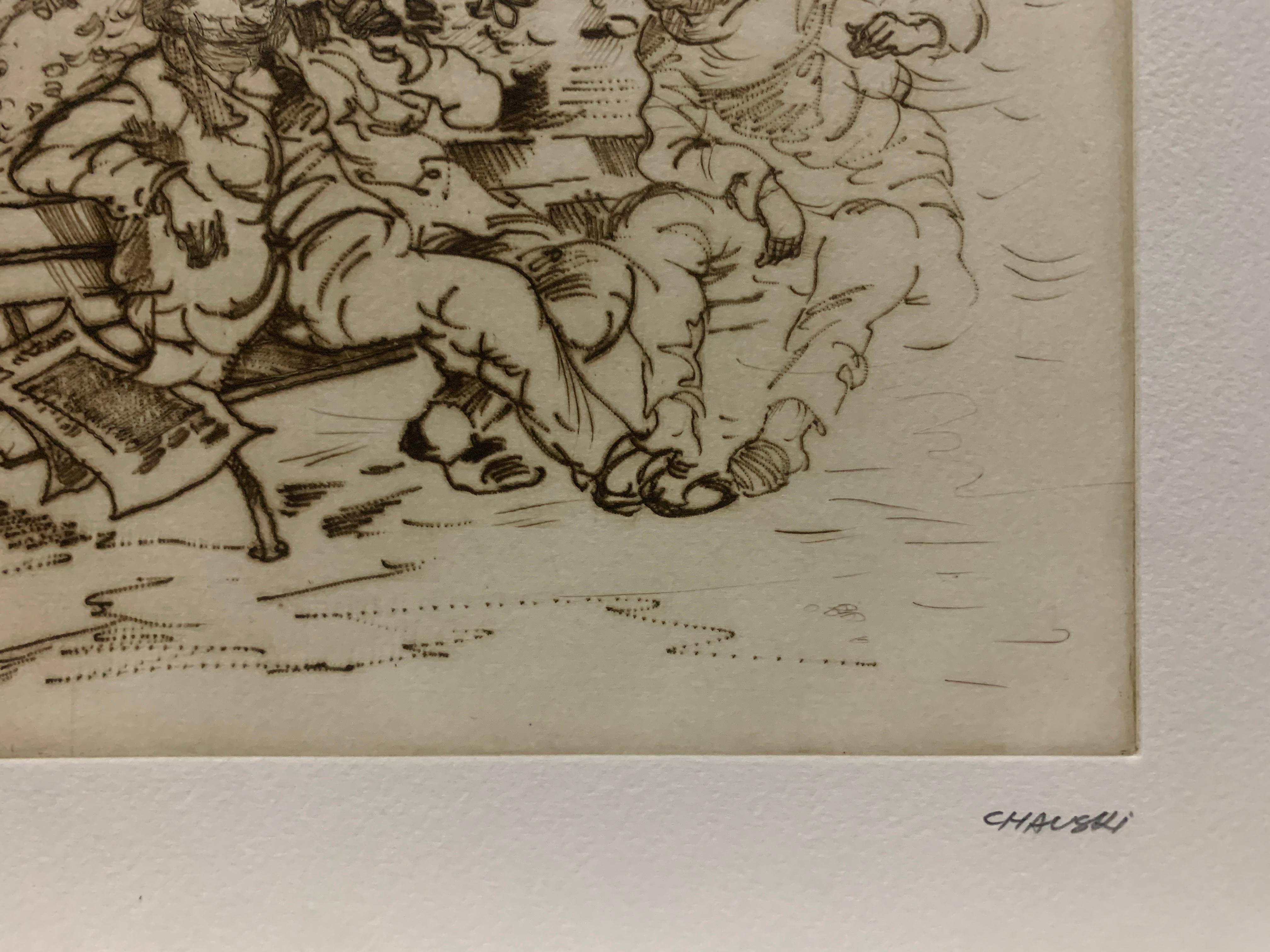 Two Men On Bench - Print by Moshe Chauski