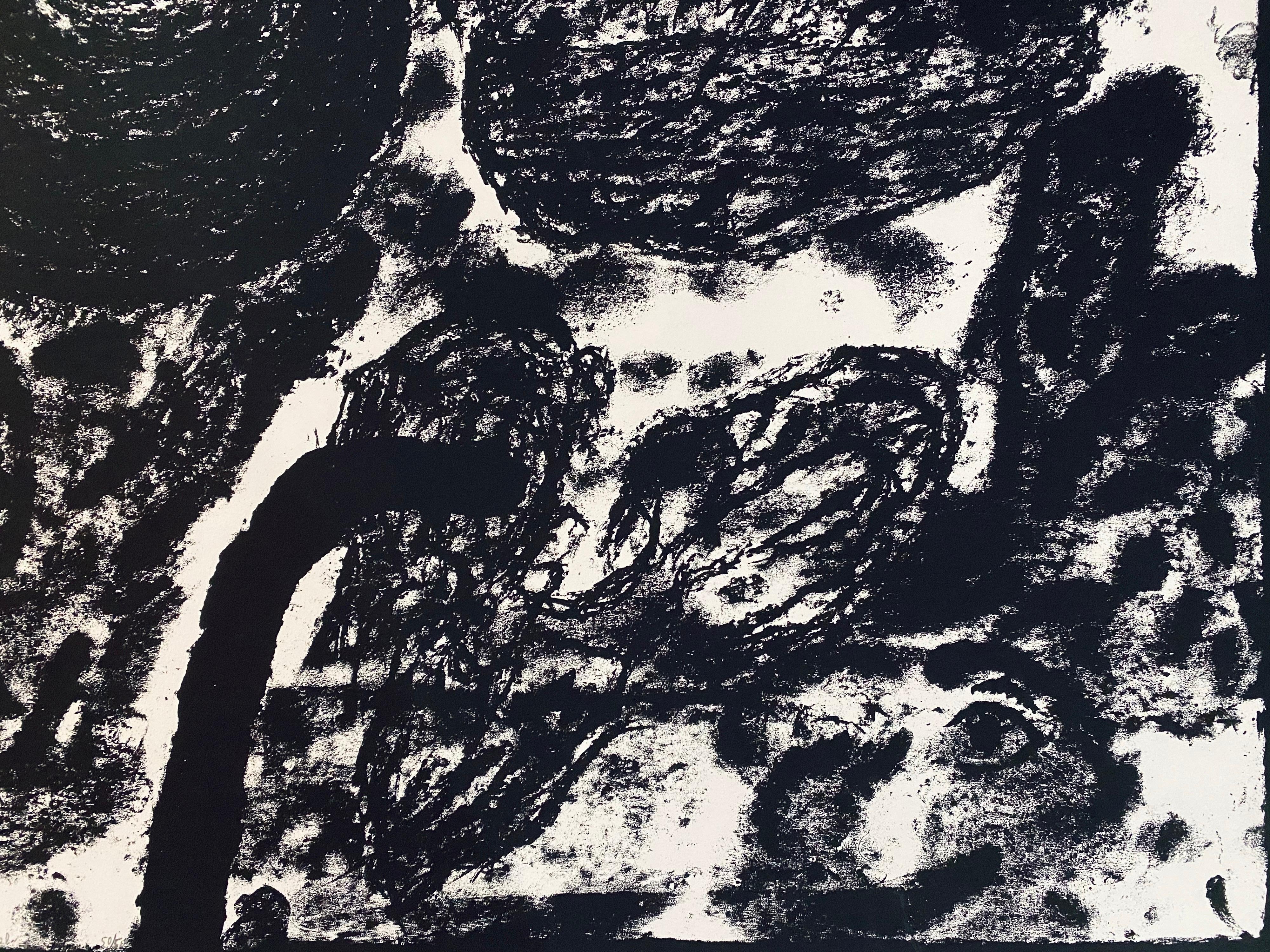 L'artista israeliano modernista di Bezalel Gershuni ha firmato una litografia - Elogi e ringraziamenti - Abstract Print Nero di Moshe Gershuni