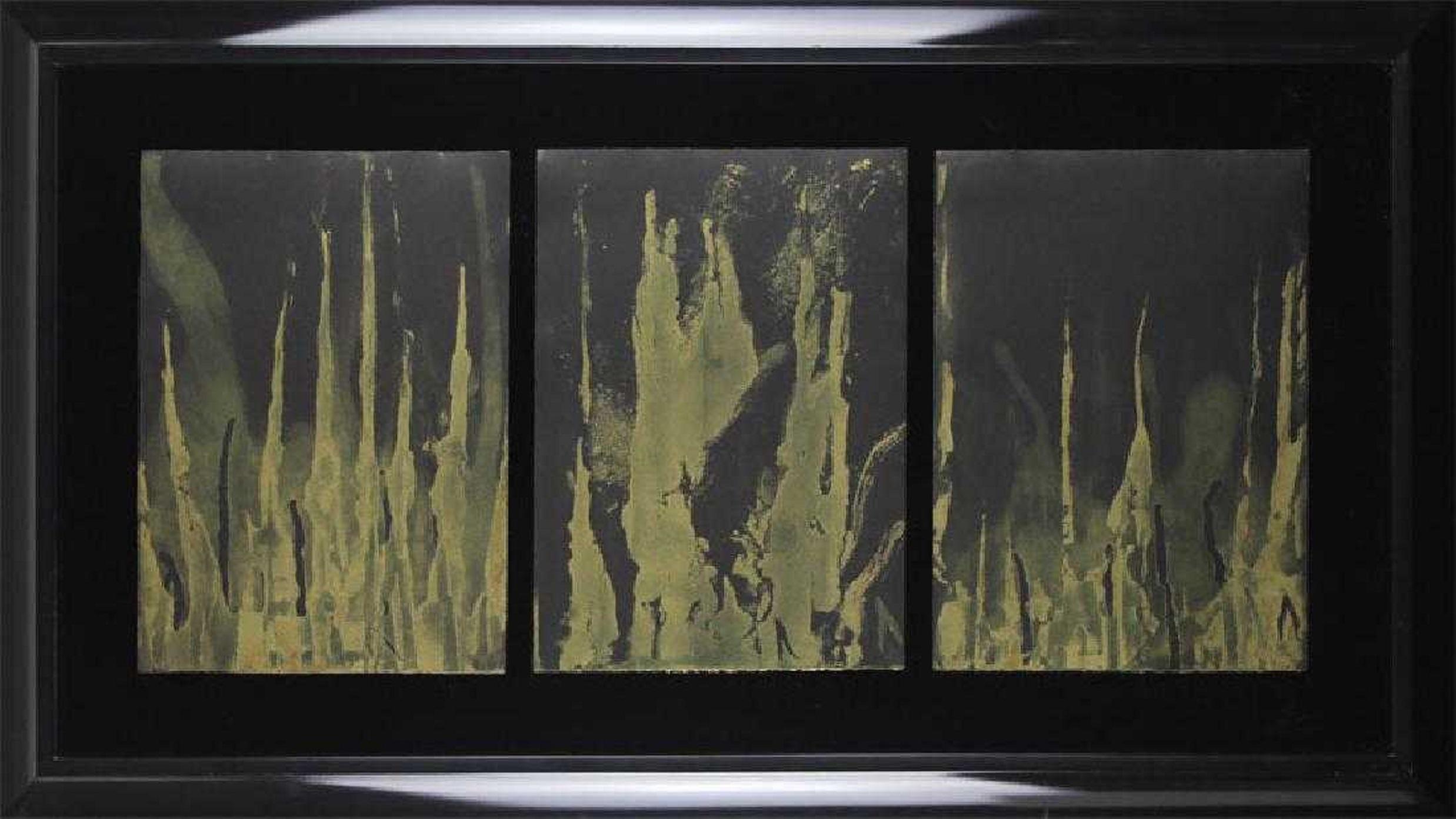 Trittico Modernista israeliano astratto con stampe in oro Bezalel Artista Gershuni - Print di Moshe Gershuni