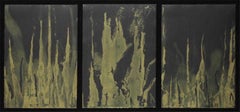 Vintage Triptych Israeli Modernist Abstract Gold Paint Prints Bezalel Artist Gershuni