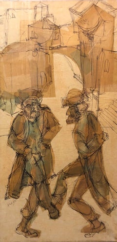 Rabbini israeliani che danzano a Gerusalemme, Judaica, Pittura a tecnica mista