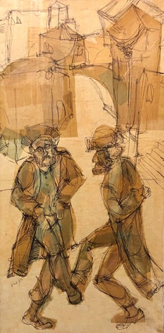 Rabbini israeliani che danzano a Gerusalemme, Judaica, Pittura a tecnica mista