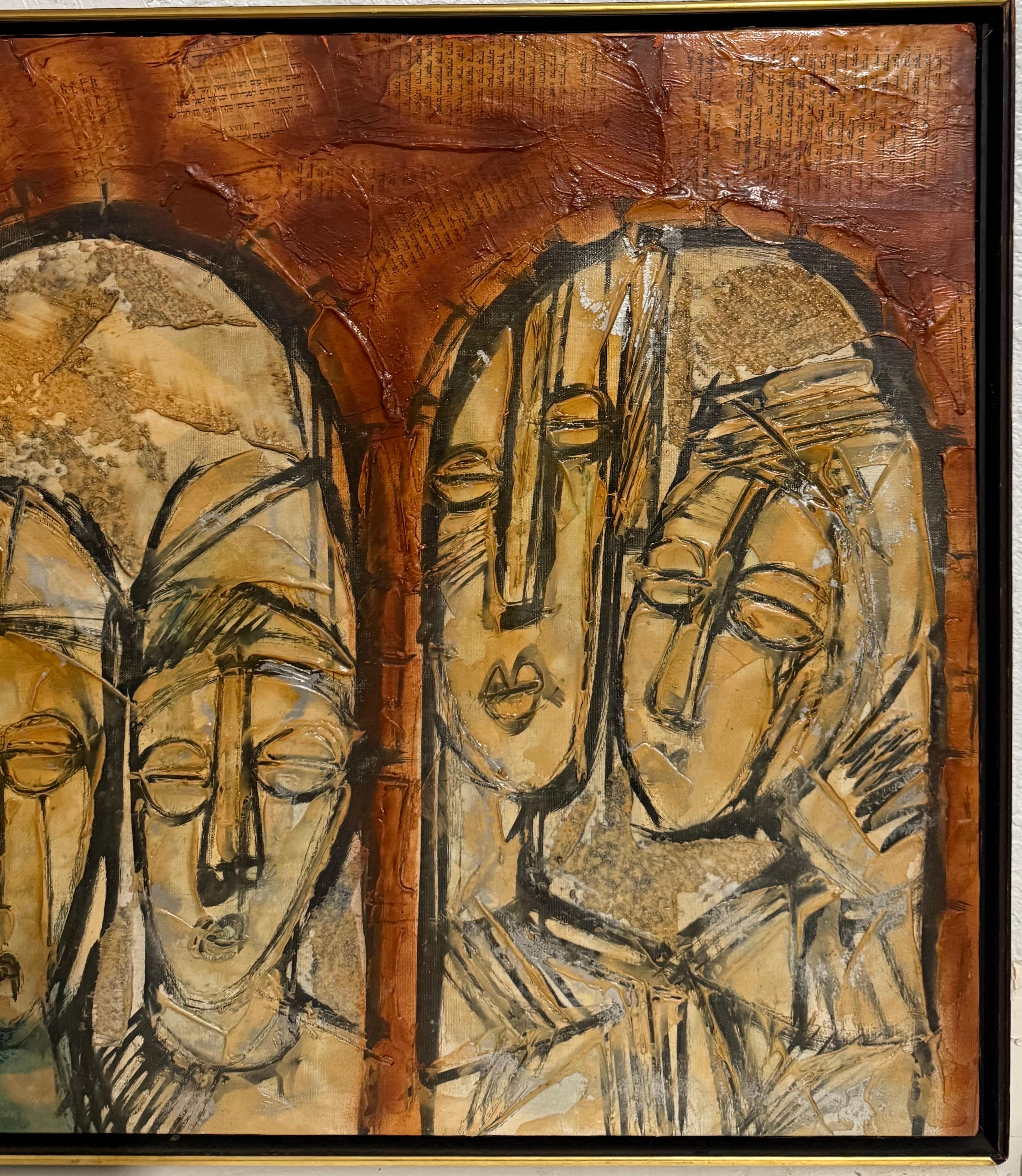 Modernista Israeliano Judaica Rabbino Ebraico Media Mista Collage Pittura Moshe Katz in vendita 10
