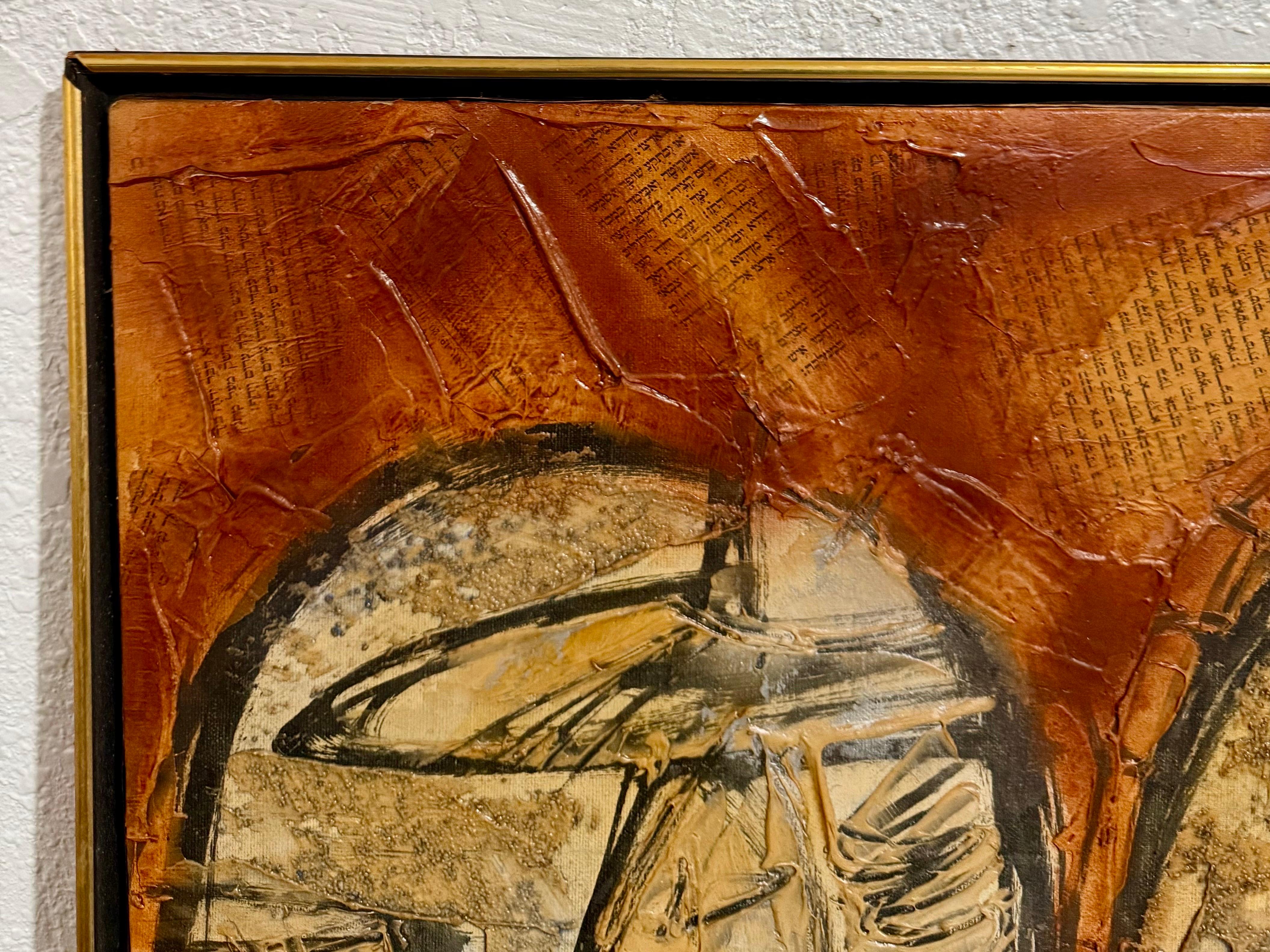 Modernista Israeliano Judaica Rabbino Ebraico Media Mista Collage Pittura Moshe Katz in vendita 11