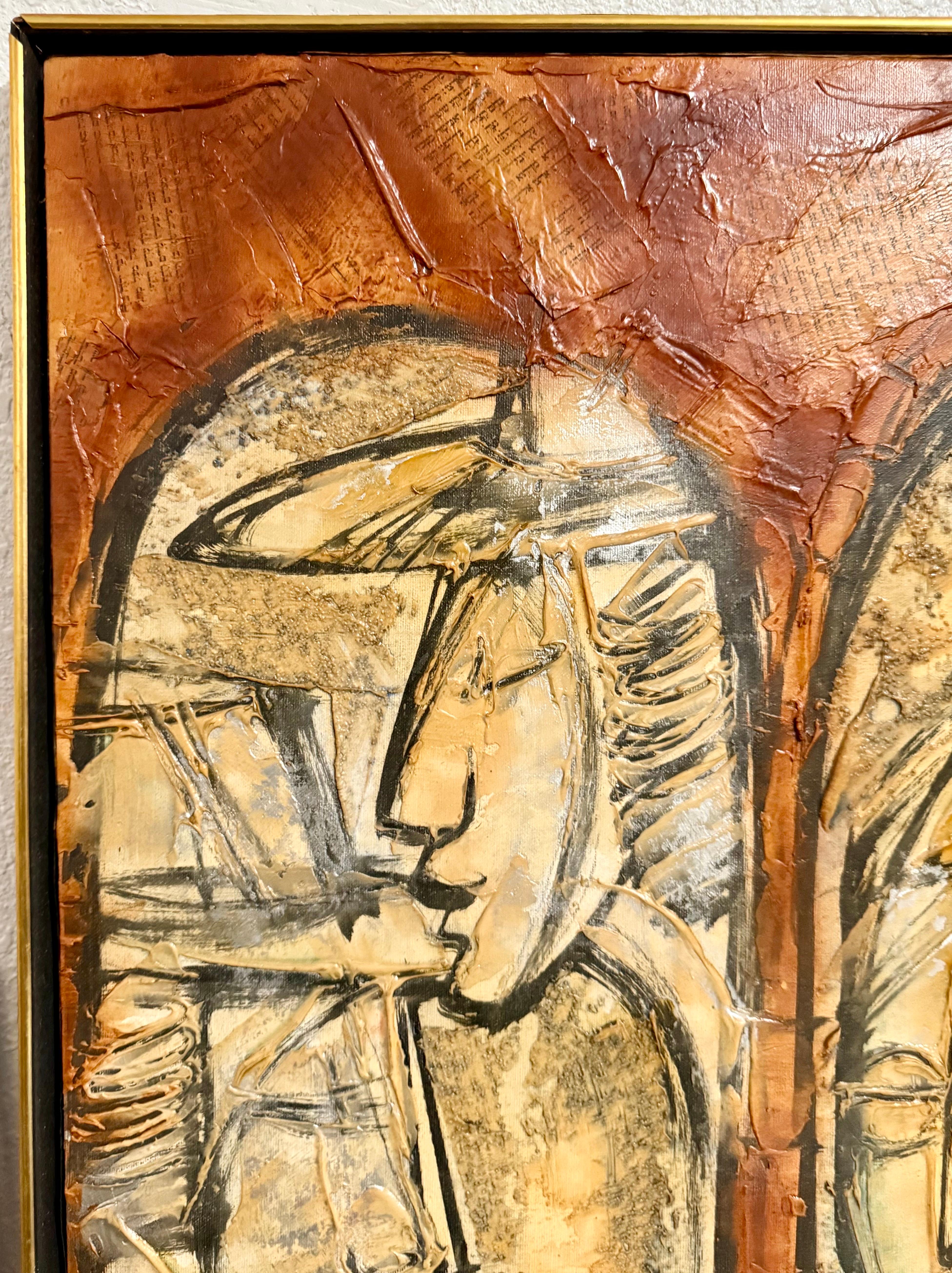 Modernista Israeliano Judaica Rabbino Ebraico Media Mista Collage Pittura Moshe Katz in vendita 12