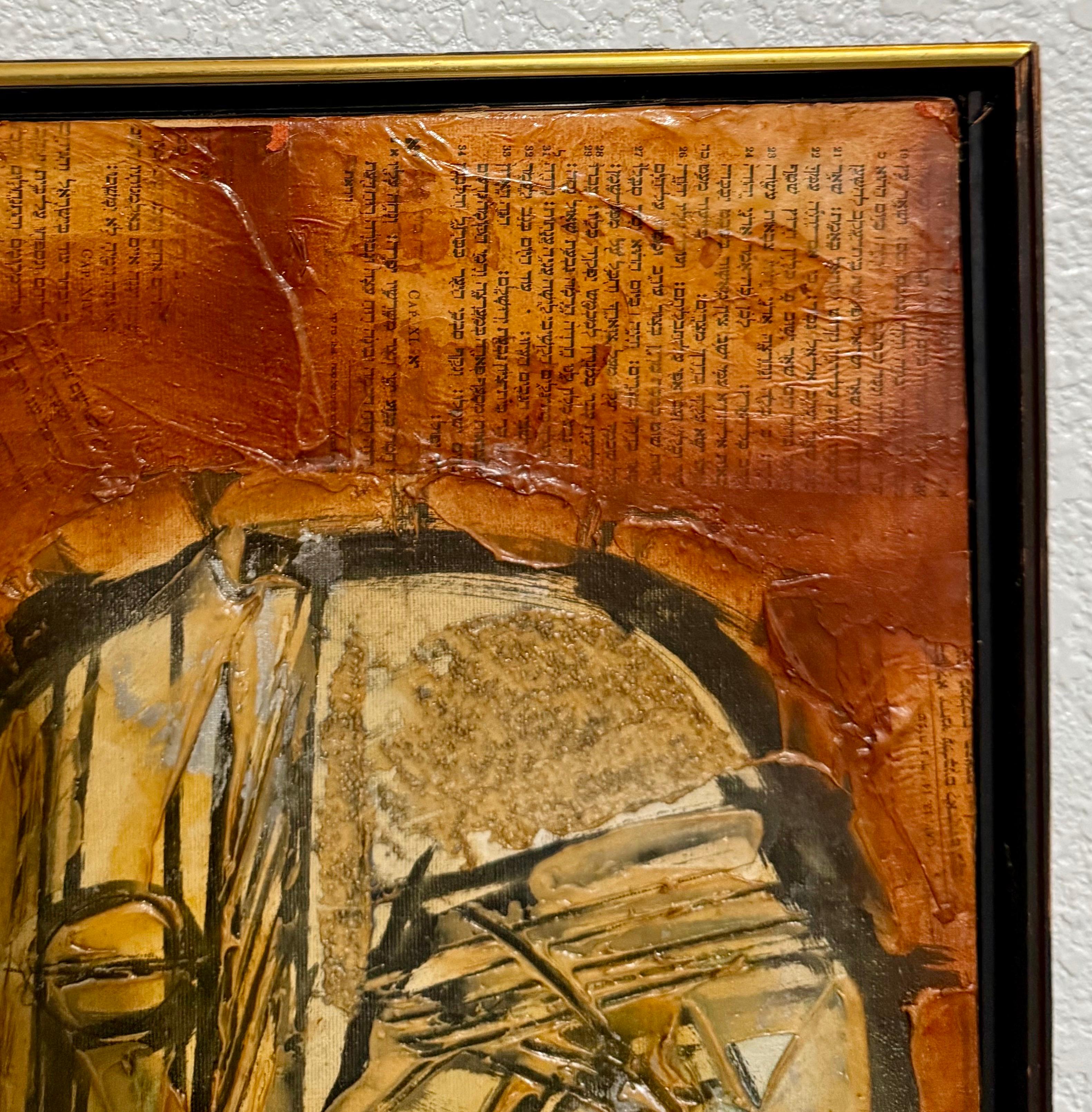 Modernista Israeliano Judaica Rabbino Ebraico Media Mista Collage Pittura Moshe Katz in vendita 3