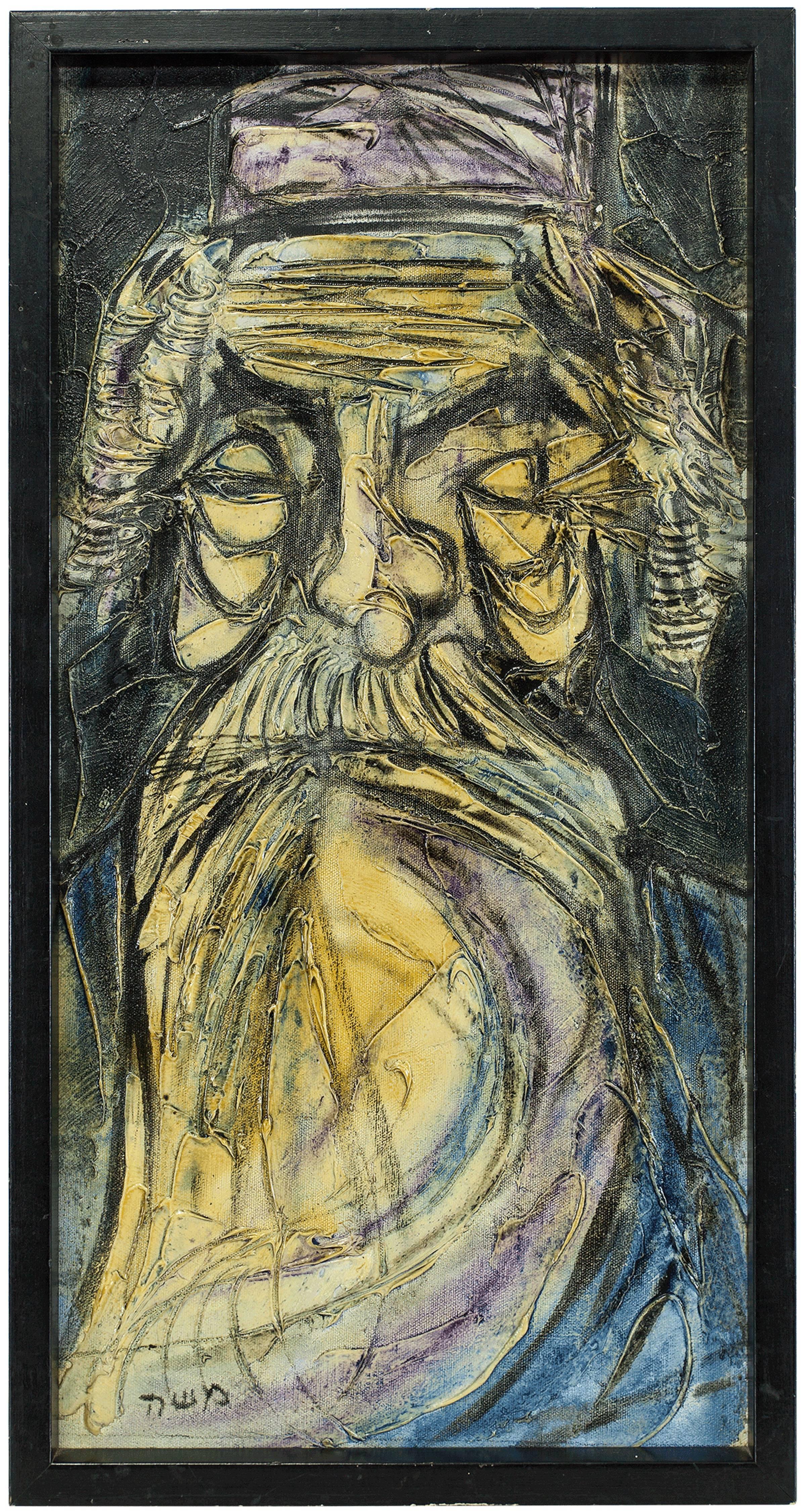 Moshe Katz Portrait Painting - Rabbi Portrait, Acryclic on Canvas