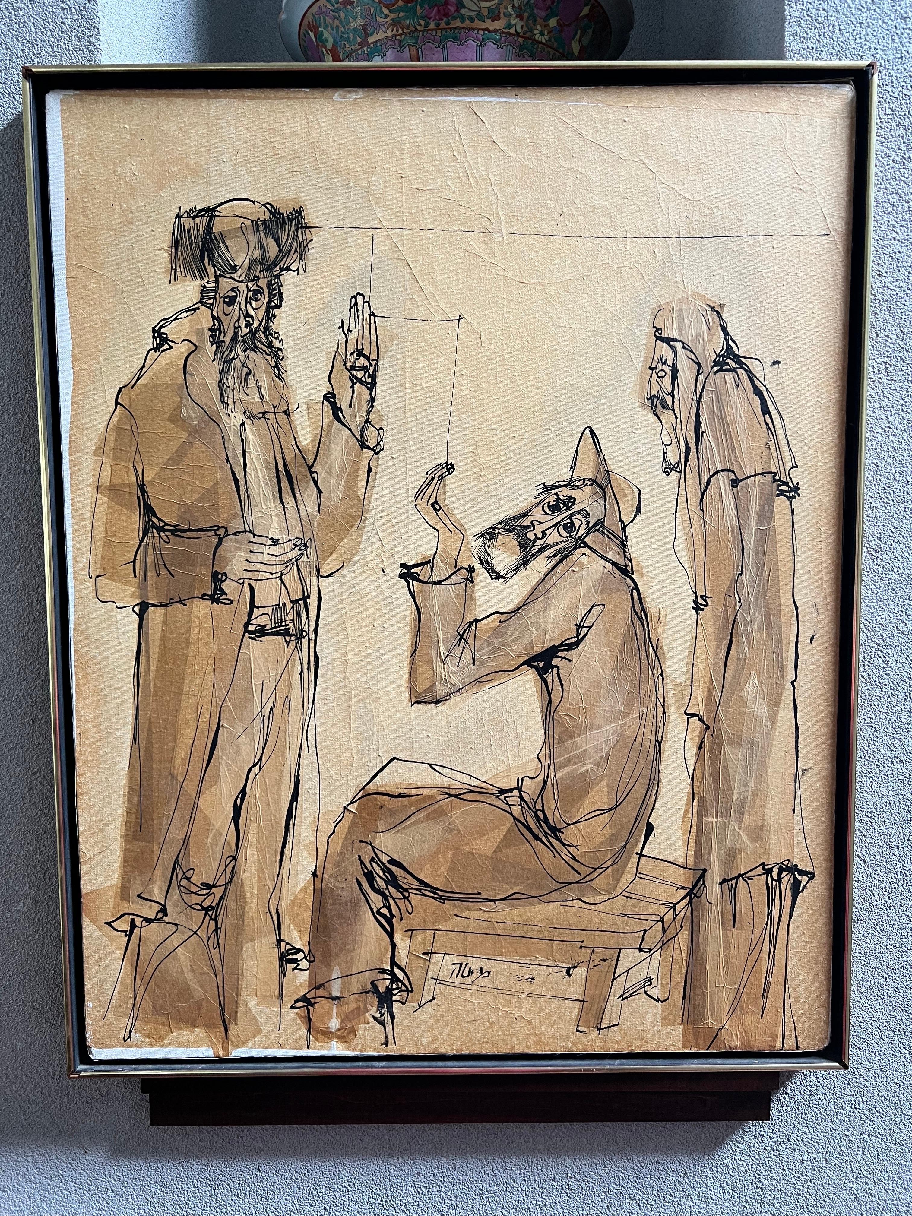 Stunning mix media painting by the talented international artist Moshe Katz (1930-2010) this beautiful frame painting is signed by the artist 
Moche katz was a Polish-American painter. He holds two Guinness World Records as the world's fastest