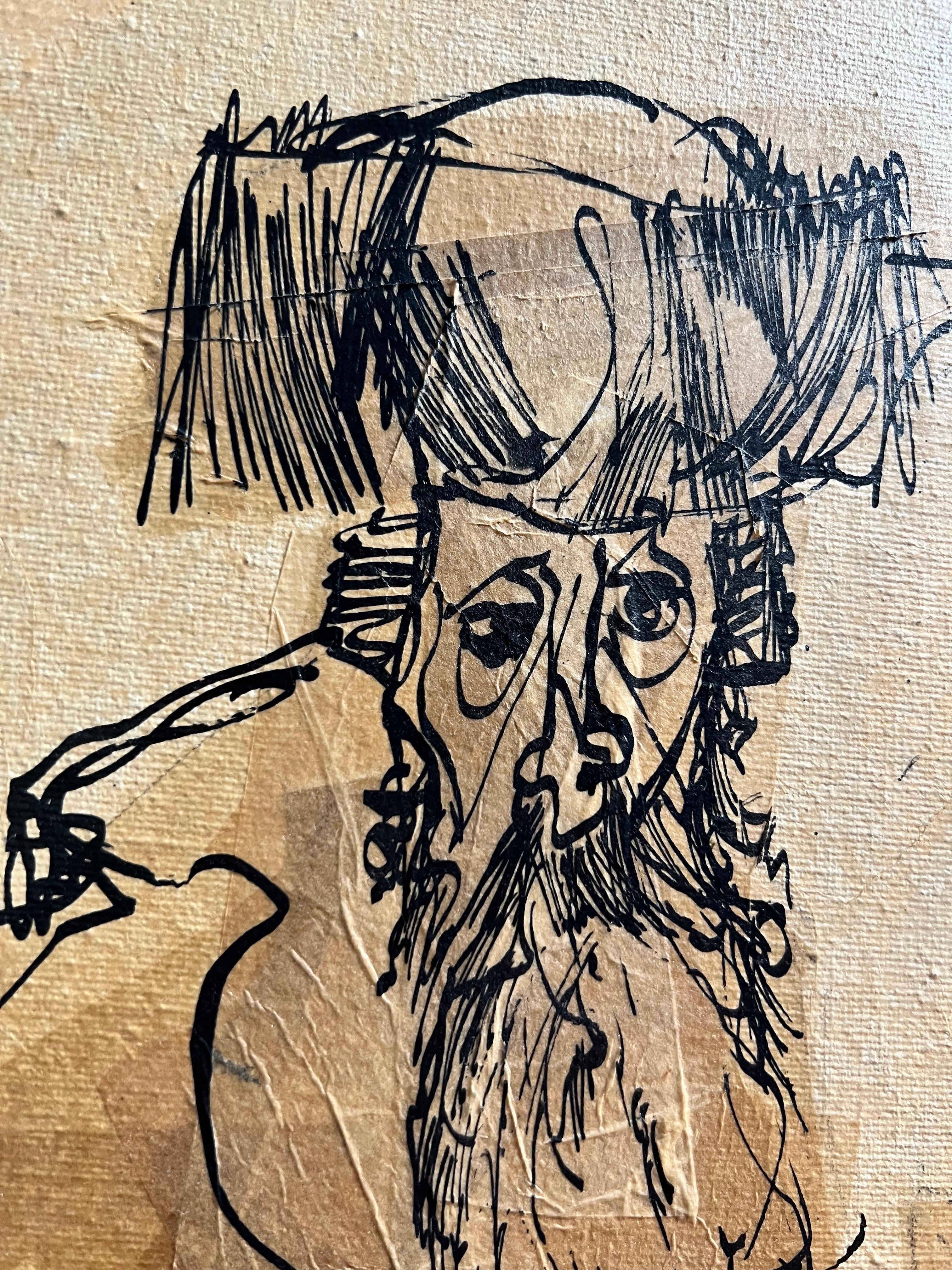 American Moshe Katz Original Rabbi, Judaica Mix Media Painting On Canvas