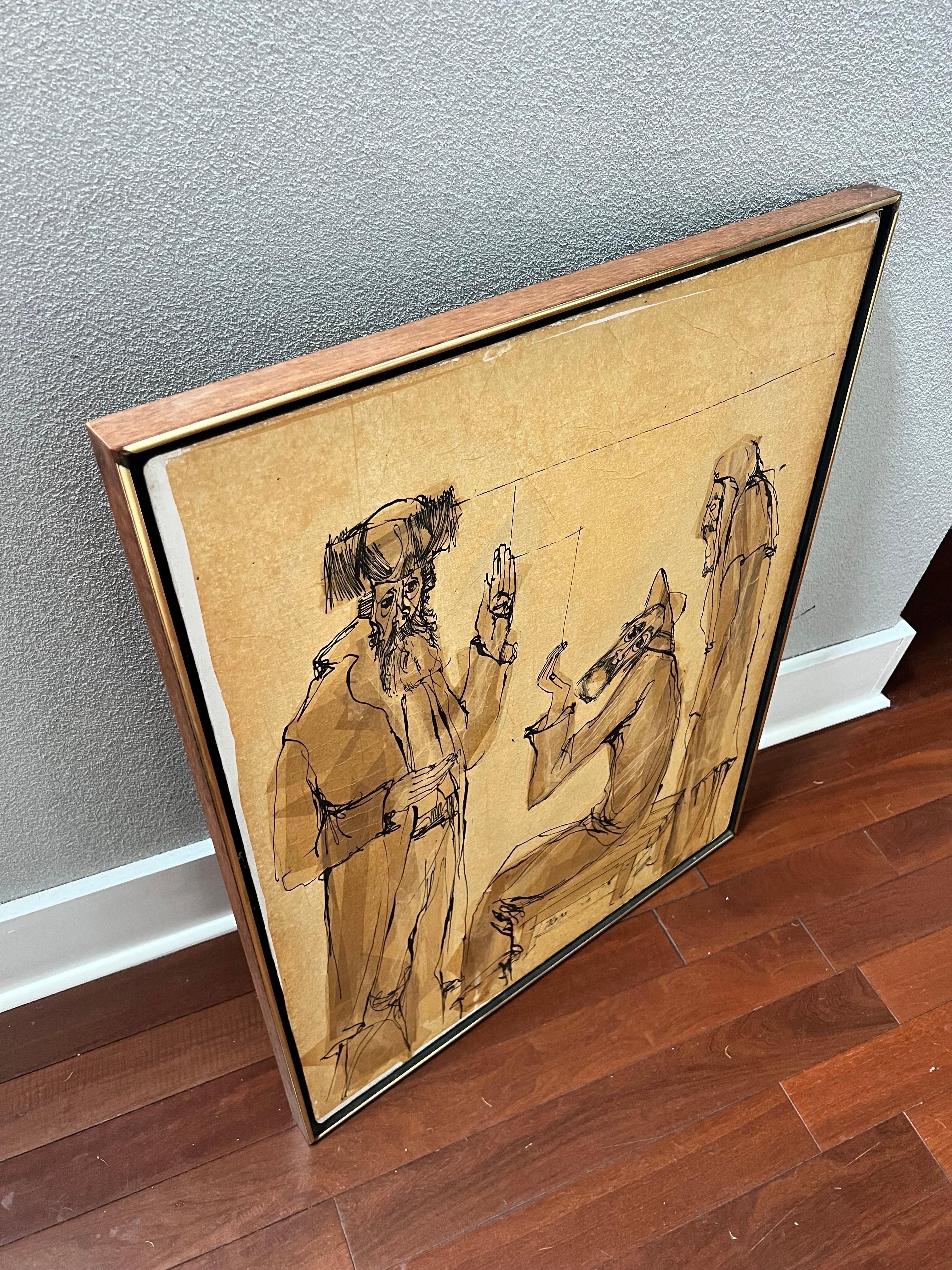 Moshe Katz Original Rabbi, Judaica Mix Media Painting On Canvas In Good Condition In Fort Washington, MD