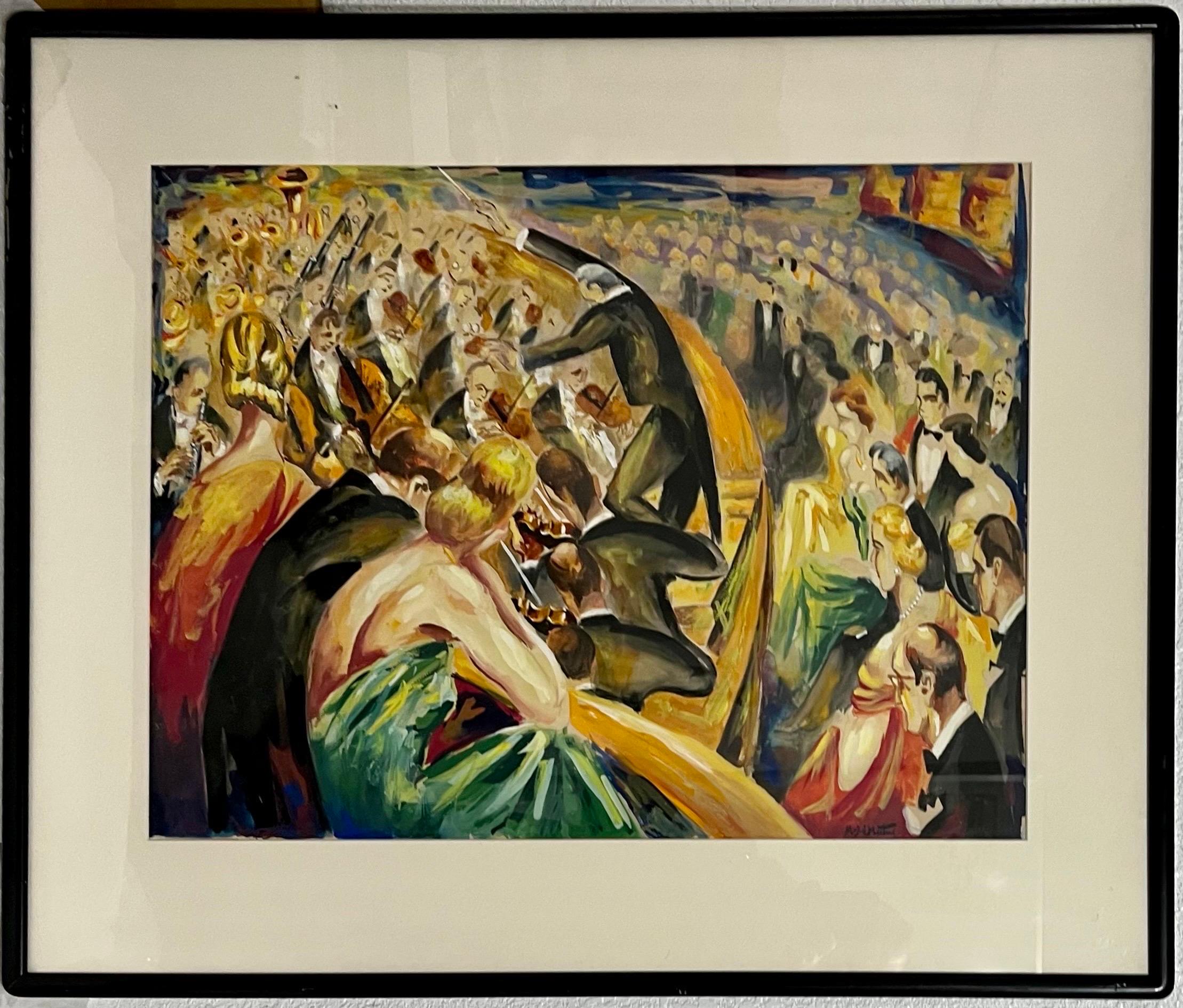 Großes Israelisches Tel Aviv Orchestra Bezalel-Schule, Modernistisches Gemälde Moshe Matus – Painting von Moshe Matus (Matusovsky)