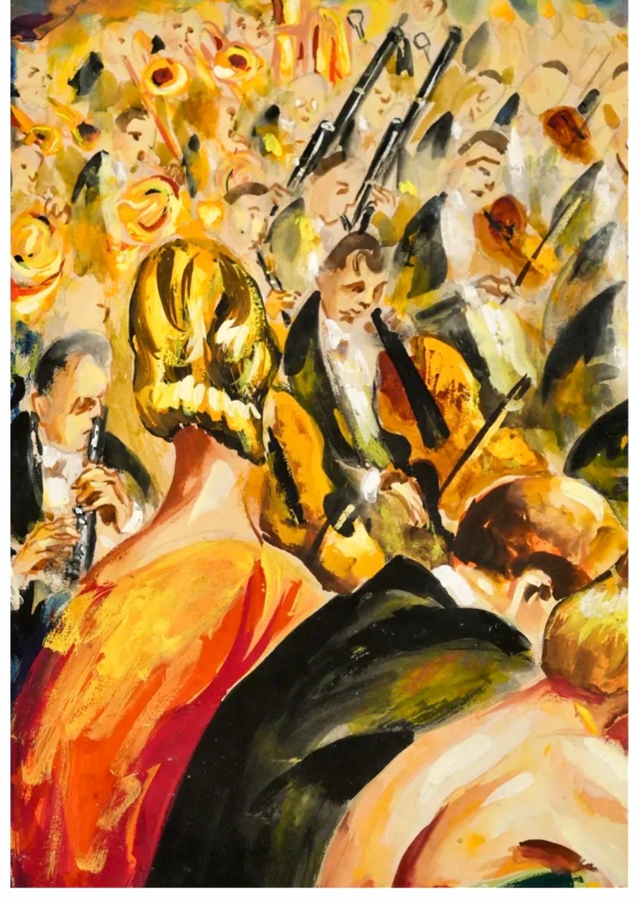 Großes Israelisches Tel Aviv Orchestra Bezalel-Schule, Modernistisches Gemälde Moshe Matus (Moderne), Painting, von Moshe Matus (Matusovsky)