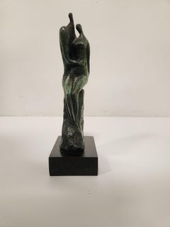 "Pair of Lovers" 9.25" bronze sculpture on wooden base by Moshe Sternschuss