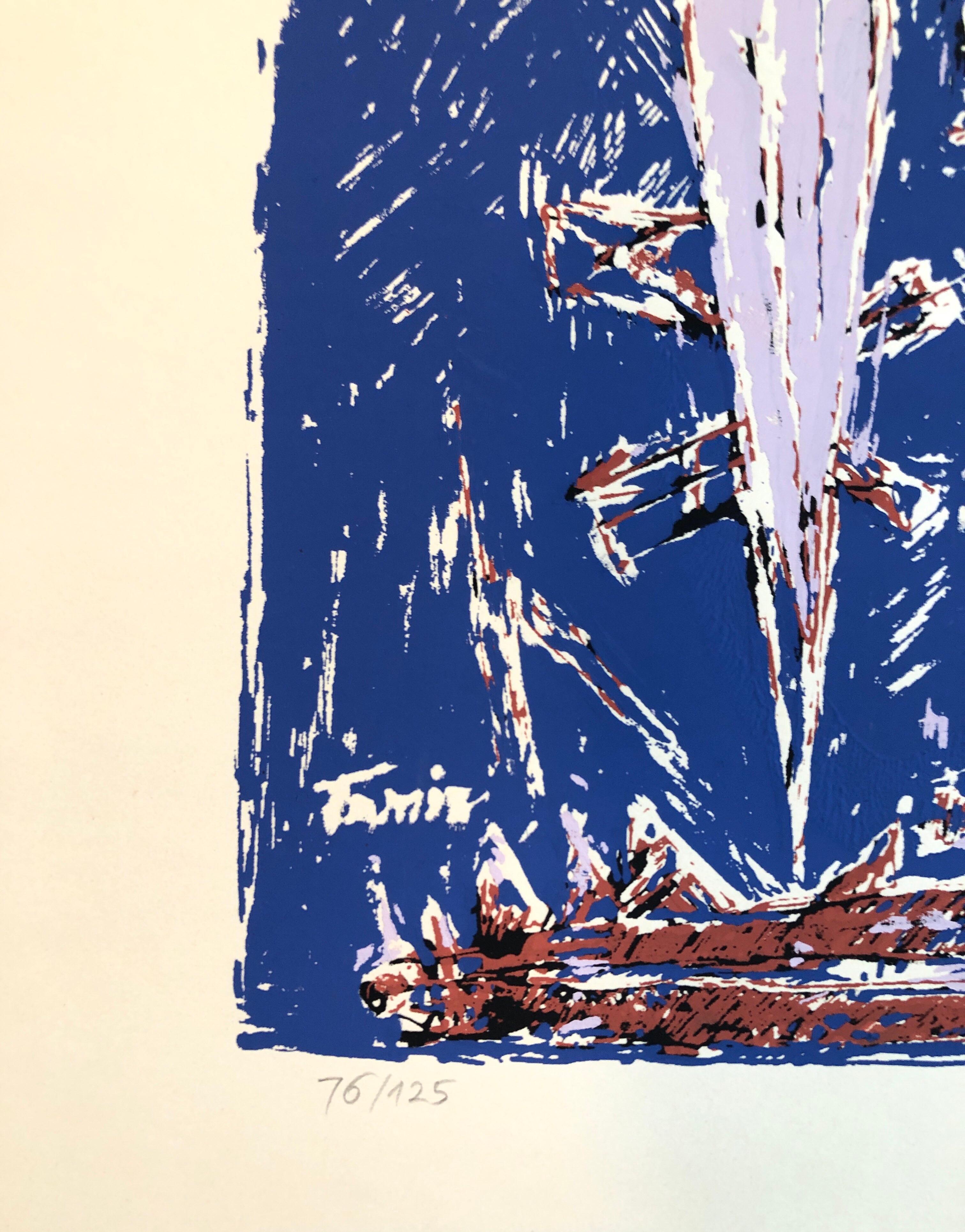 1959 Israelischer Moshe Tamir Farbe Modernist Gemischte Medien Serigraphie Phoenix 3