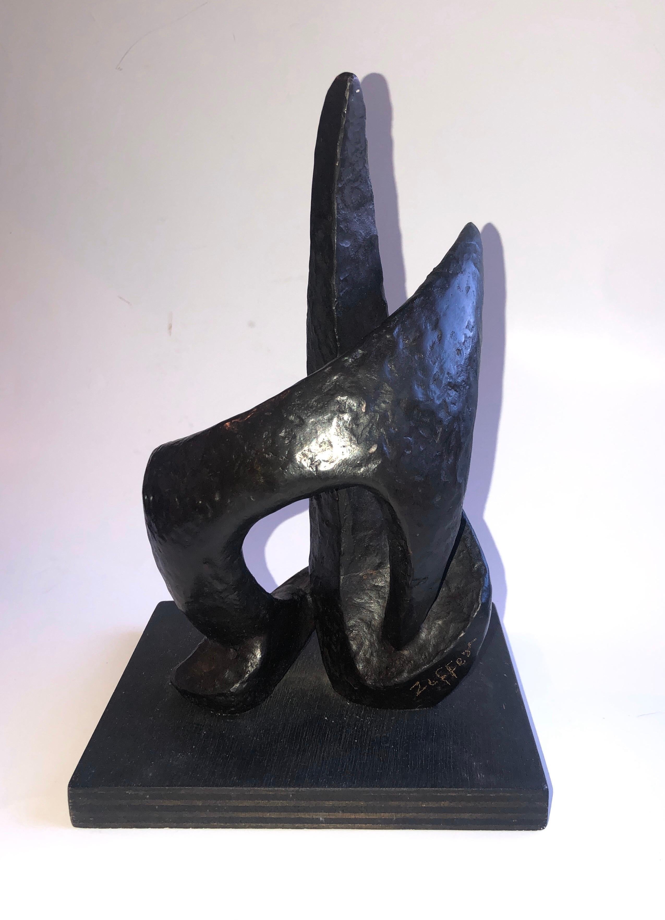 Abstract Israeli Bronze Modernist Sculpture - Brown Abstract Sculpture by Moshe Ziffer