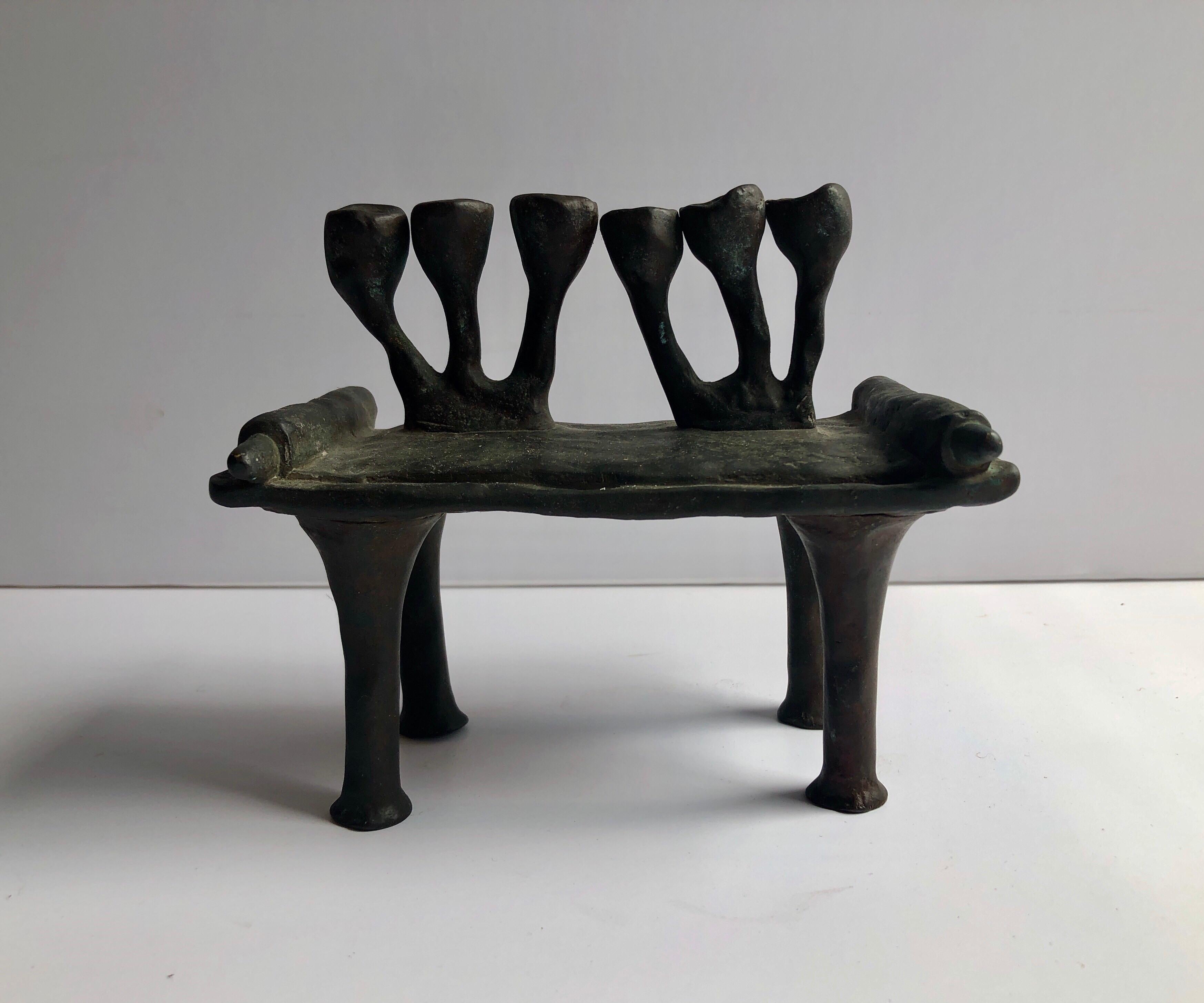 RARE British Judaica Holocaust Memorial Menorah Bronze Sculpture Moshe Oved - Gold Abstract Sculpture by Mosheh Oved