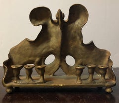 RARE Judaica Holocaust Memorial Menorah Bronze Sculpture