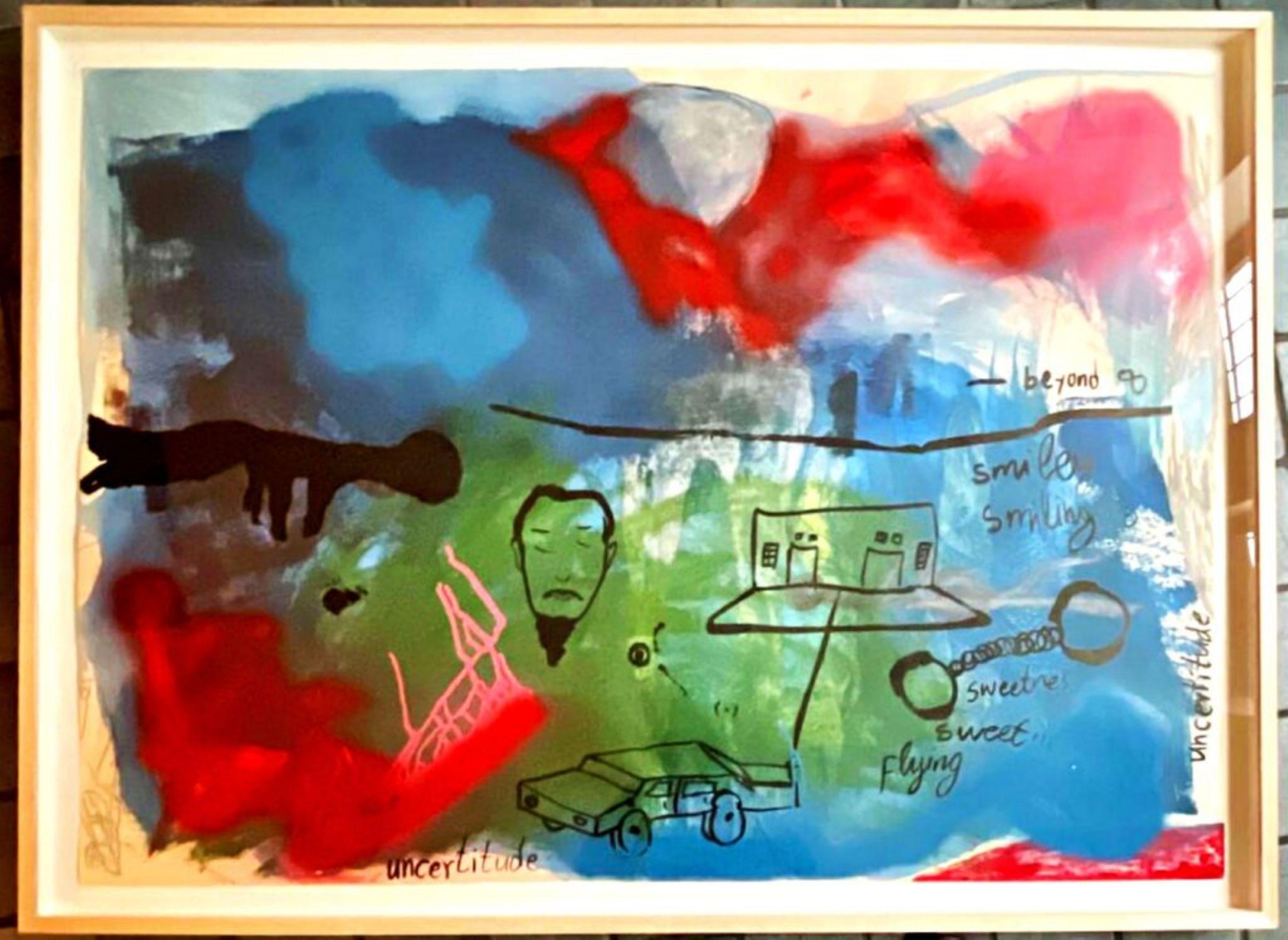 Sweetness Flying, großes Gemälde eines bekannten südafrikanischen Künstlers, signiert und gerahmt – Painting von Moshekwa Langa