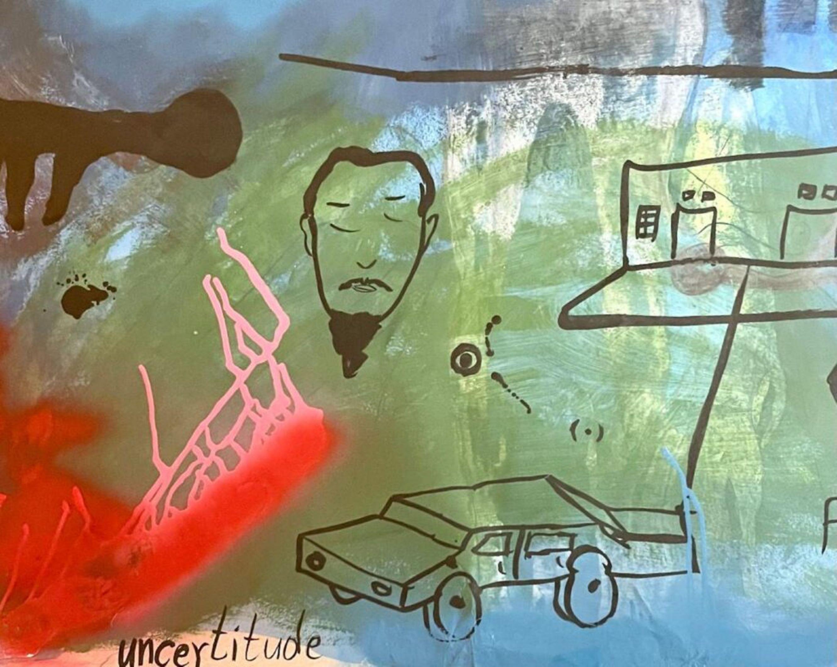 Sweetness Flying, großes Gemälde eines bekannten südafrikanischen K�ünstlers, signiert und gerahmt (Blau), Abstract Painting, von Moshekwa Langa