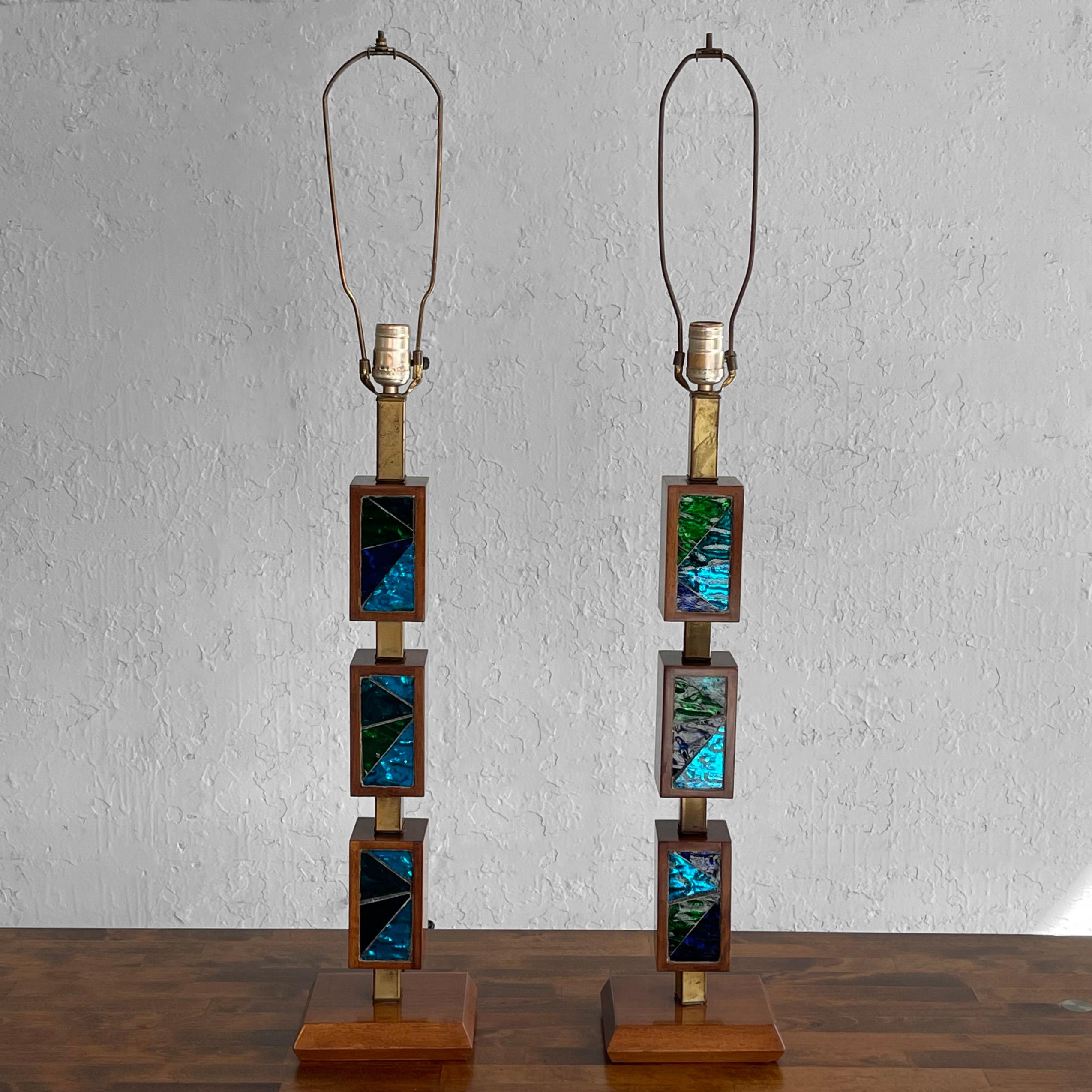 Mid-Century Modern Mosiac Glass Stem Table Lamps by George Briard