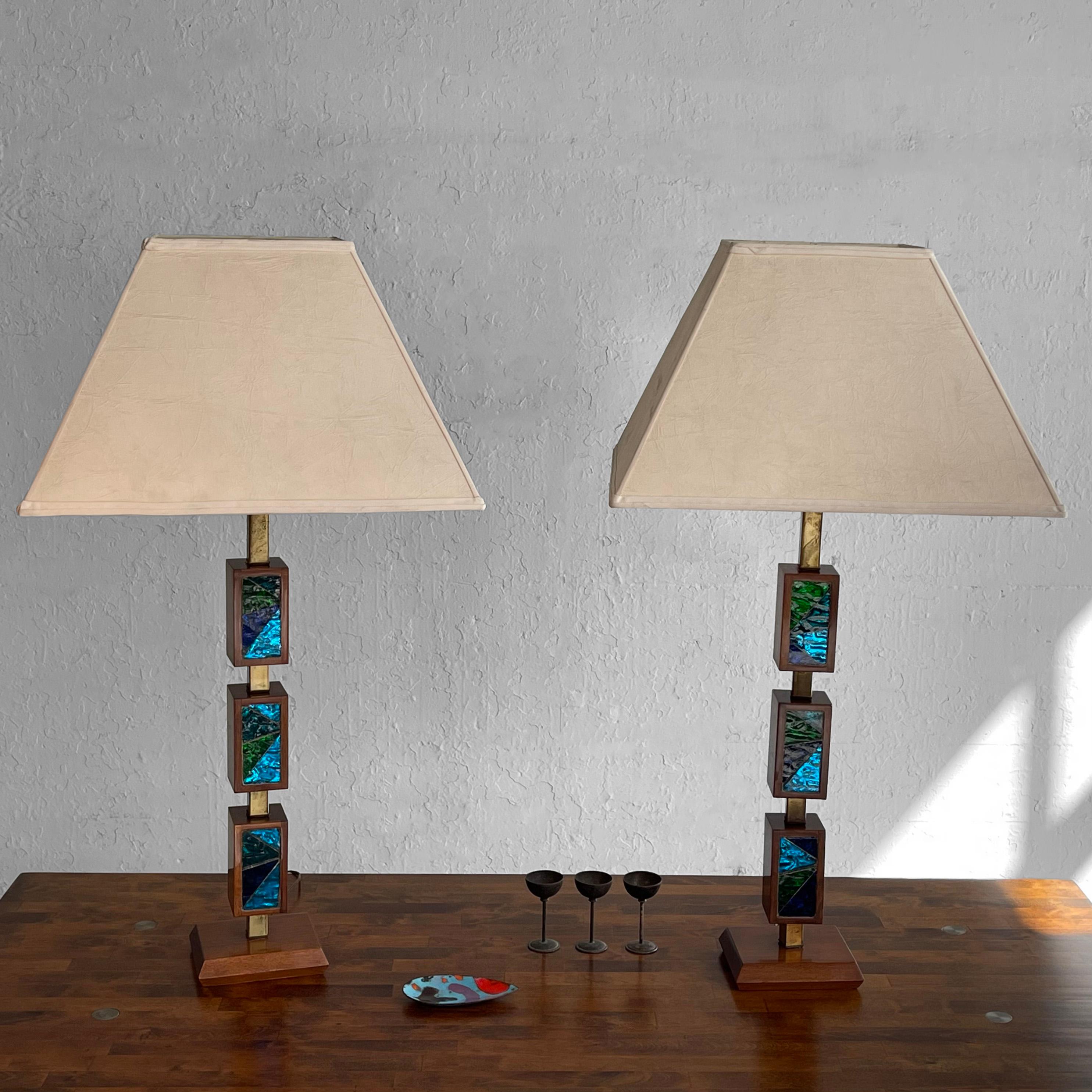 American Mosiac Glass Stem Table Lamps by George Briard