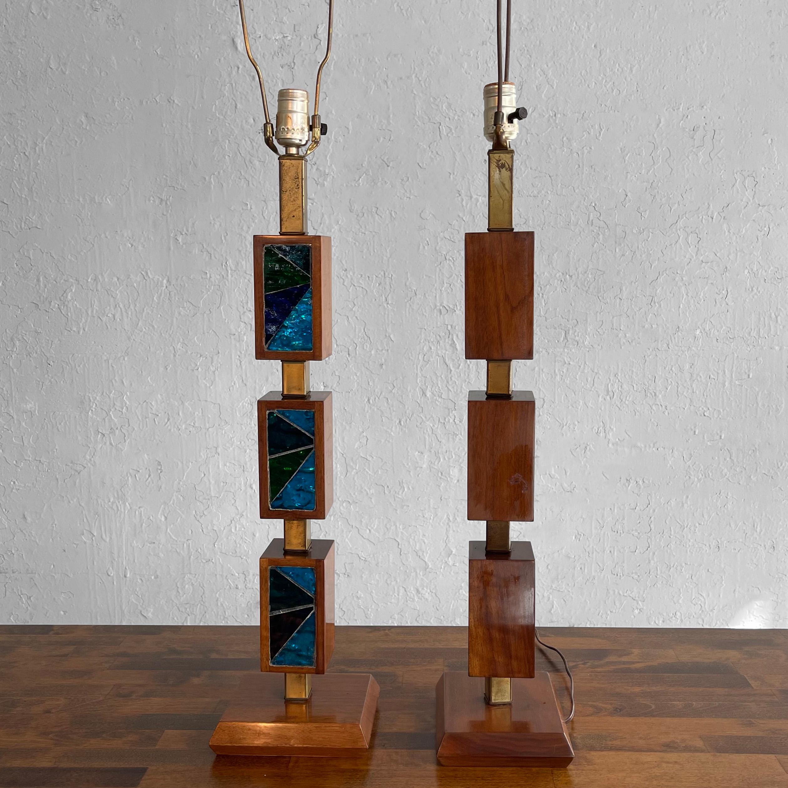 20th Century Mosiac Glass Stem Table Lamps by George Briard