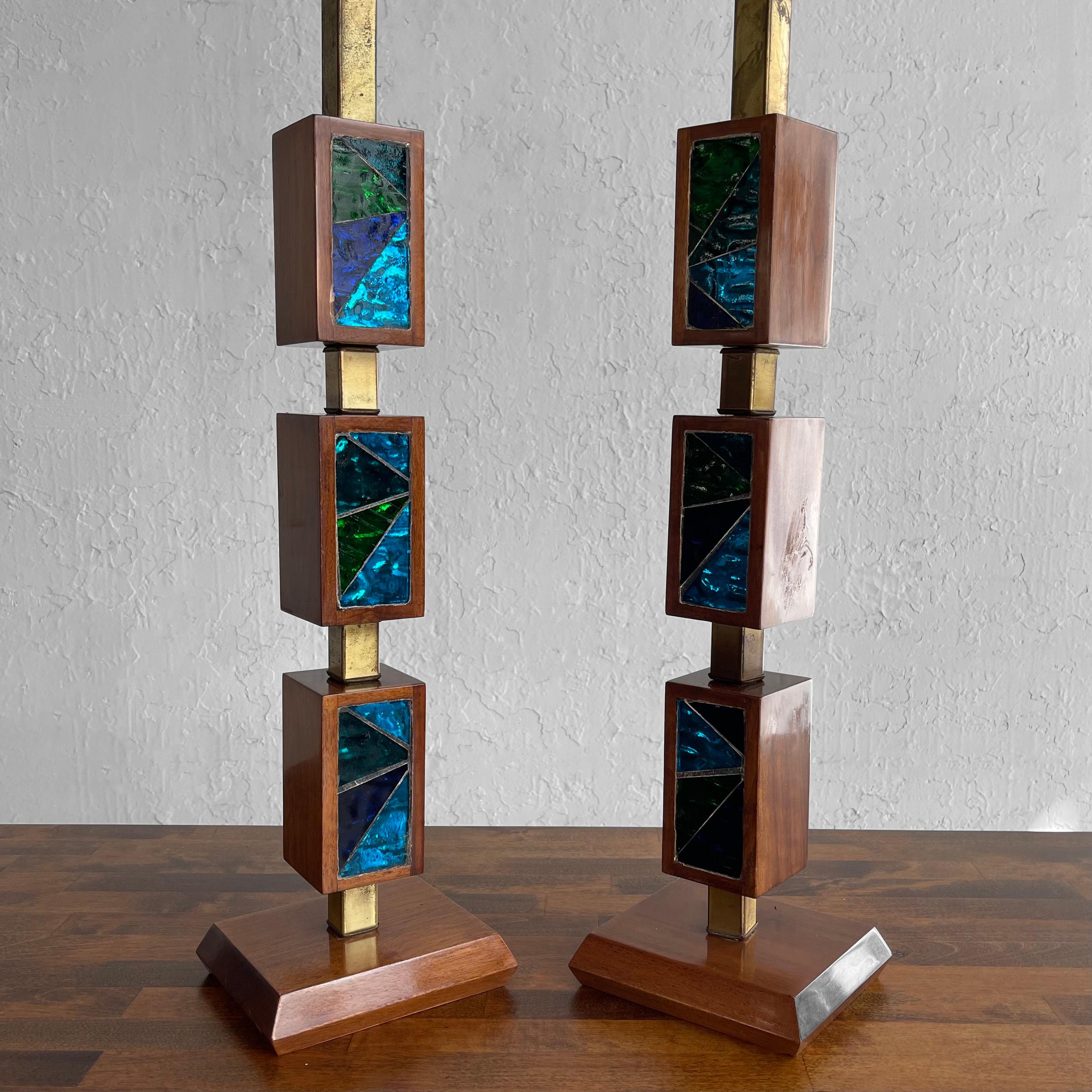 Art Glass Mosiac Glass Stem Table Lamps by George Briard