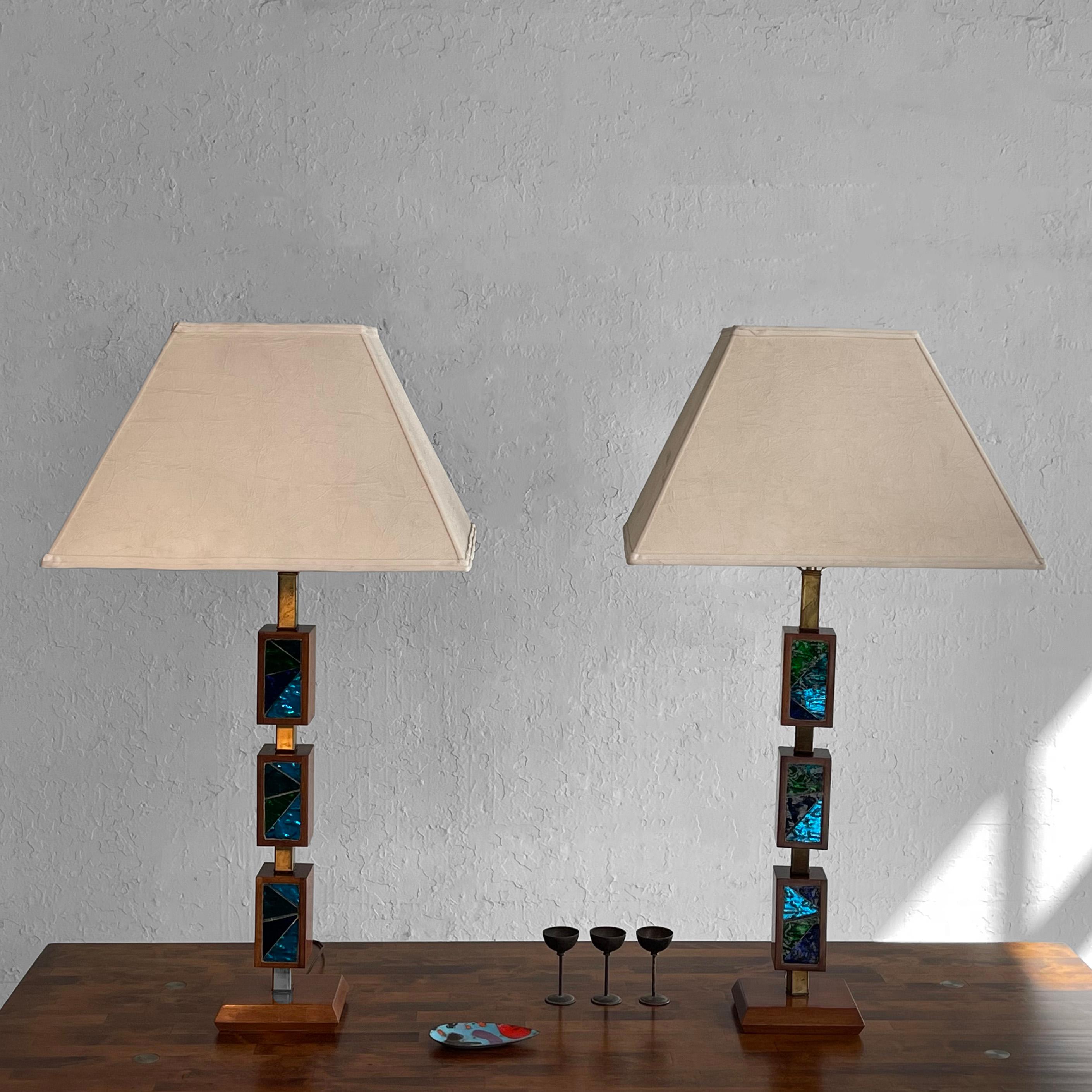 Mosiac Glass Stem Table Lamps by George Briard 1