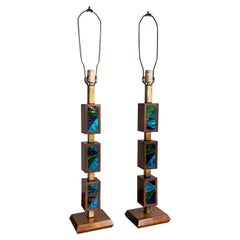 Lampes de table à tige en verre mosaïque de George Briard