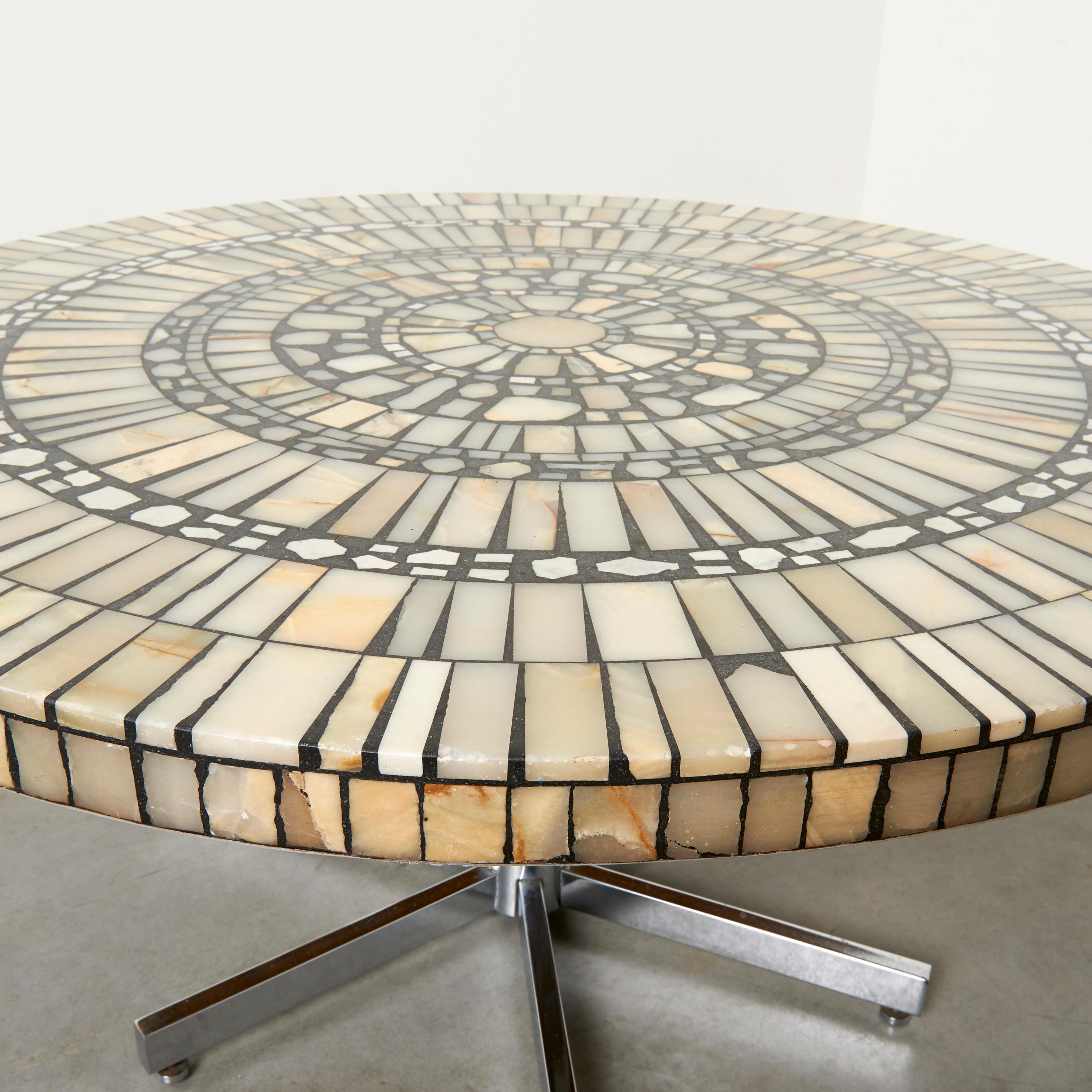 Chrome Mosiac marble coffee table by Heinz Lilienthal, 1960s For Sale