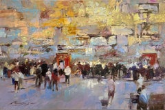 A spectacular colorful painting of the Western Wall with gold leaf