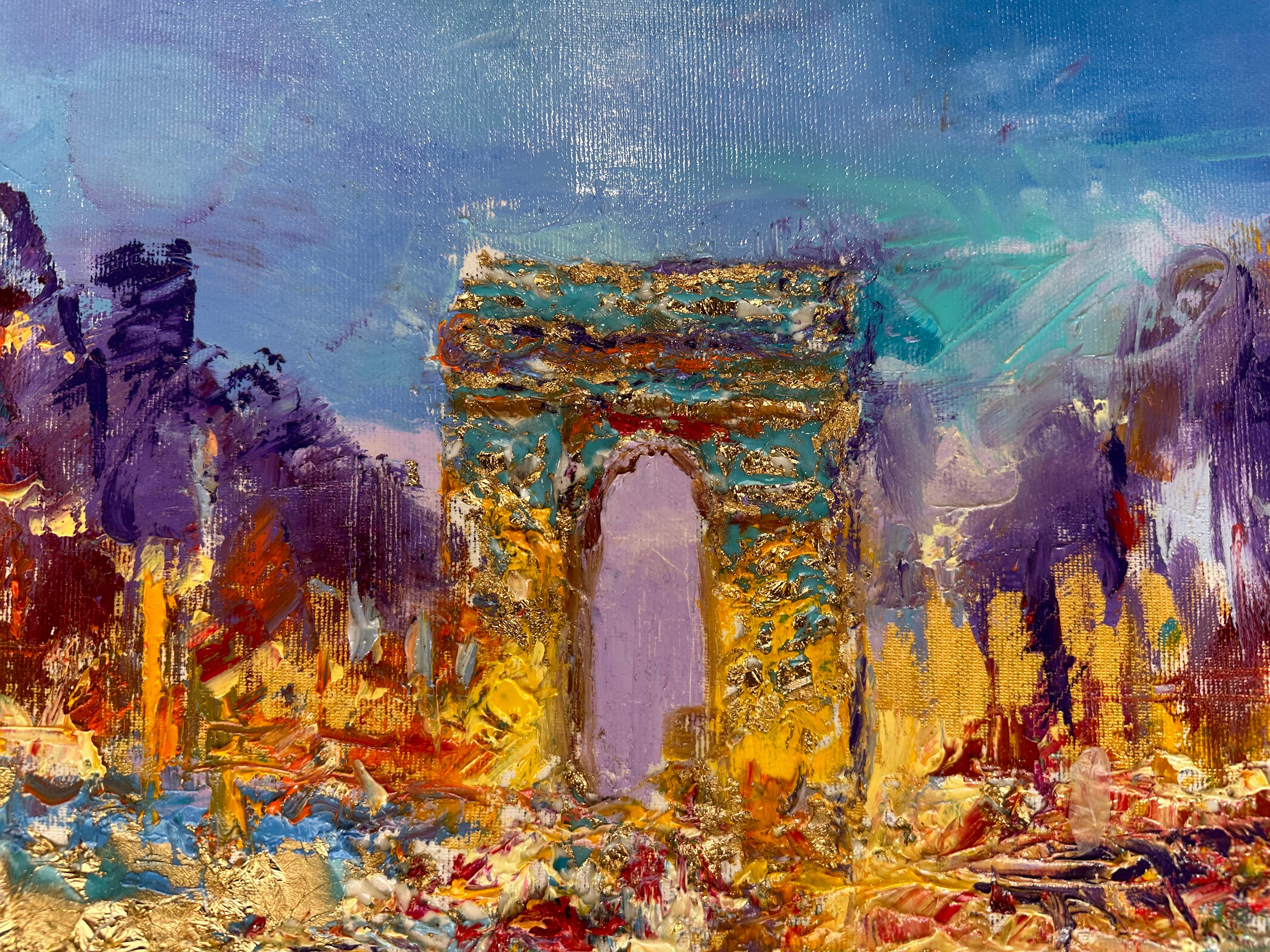 Peinture acrylique sur toile de l'Arc de Triomphe, à Paris, avec des couleurs éclatantes en vente 2