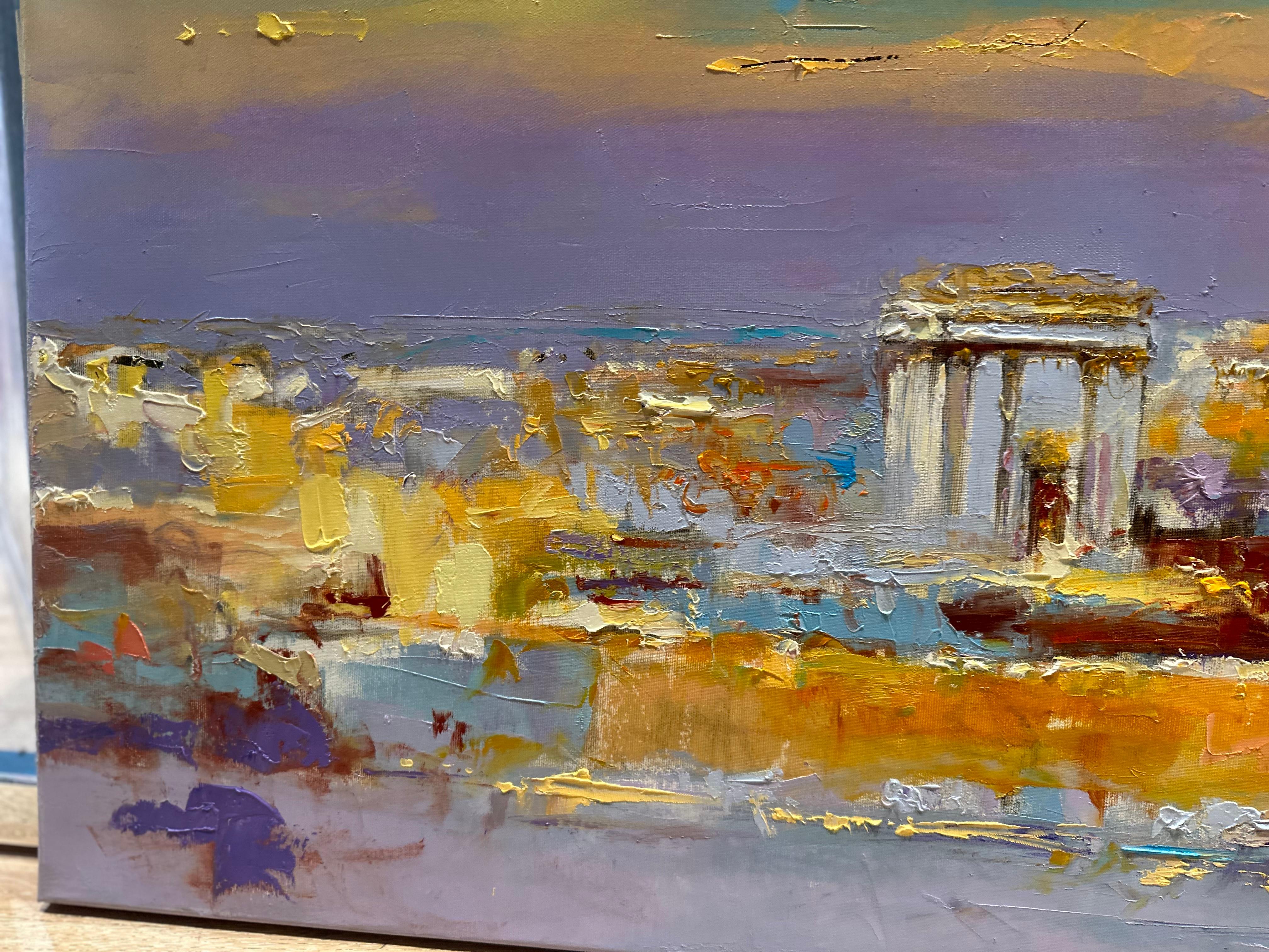 Visión vívida del Templo por Sergei Moskalev
Una pintura poderosa y expresiva que representa el Beith Hamikdash de Jerusalén, realizada en colores audaces y radiantes y ricos matices dorados.
La composición capta un profundo anhelo de santidad, con