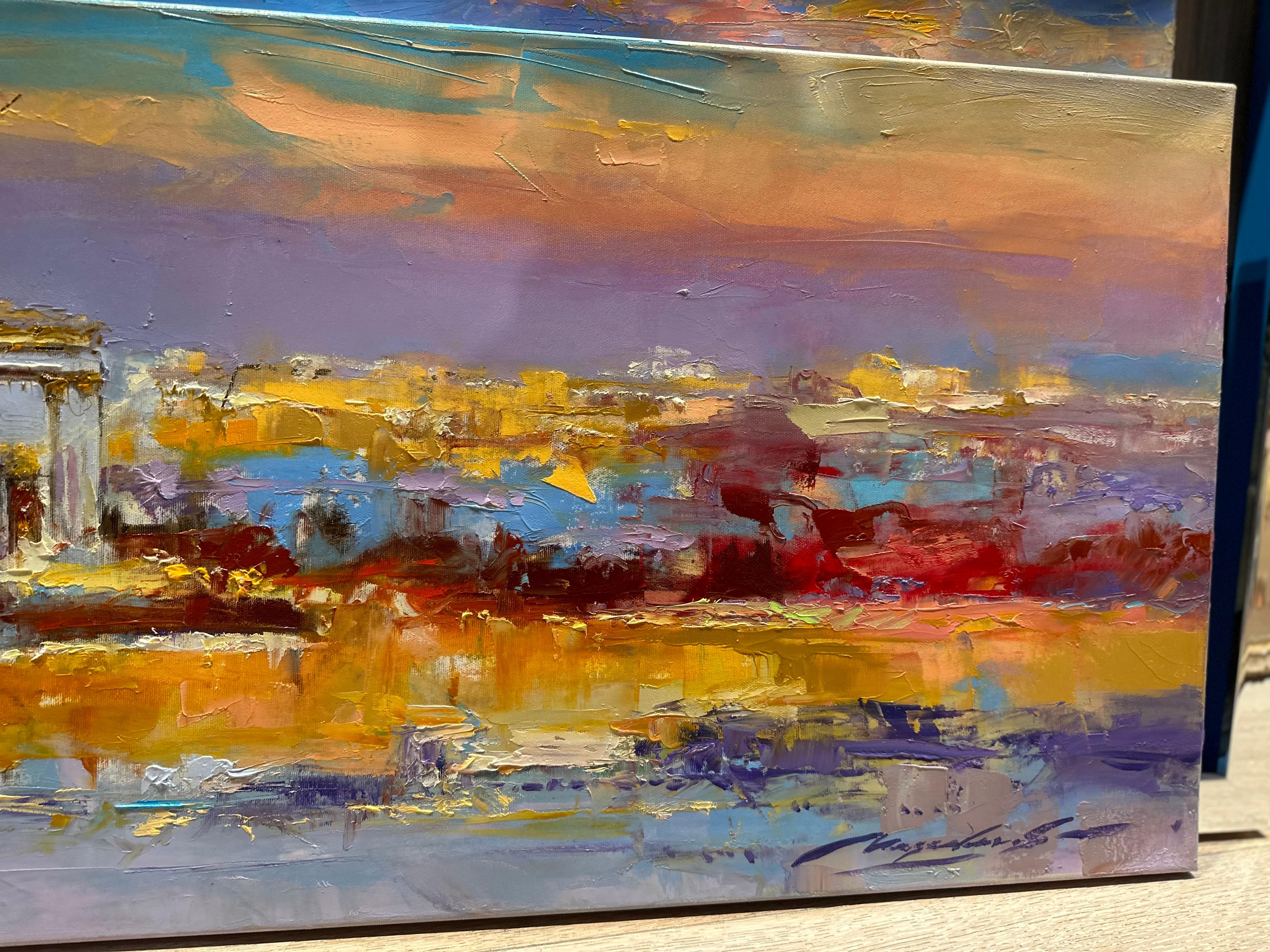 Visión vívida del Templo de Jerusalén pintura acrílica en color y pan de oro en venta 1